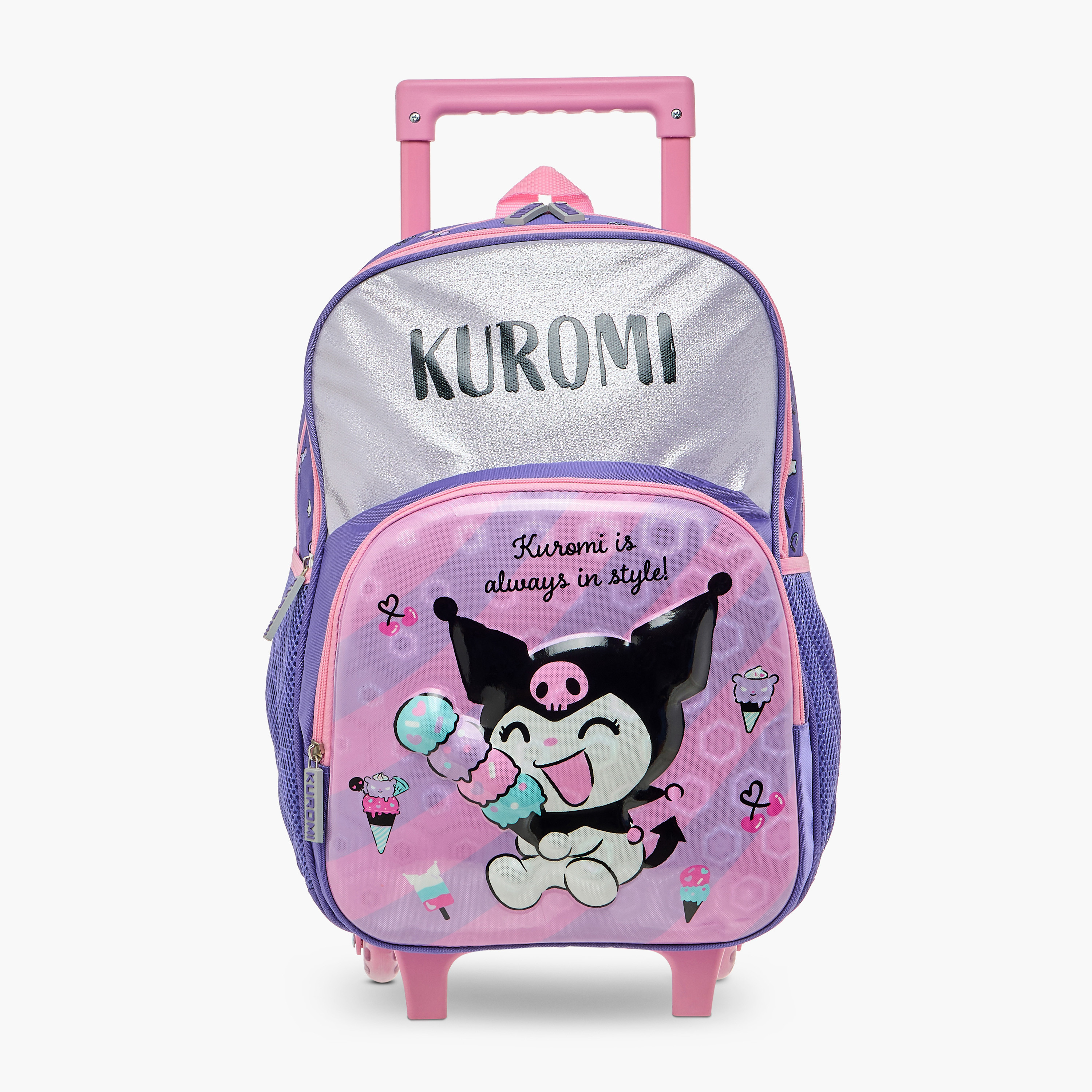 Kuromi Print Trolley Backpack with Retractable Handle - 16 inches-school-bagsandbackpacks-trolleybags-image-1
