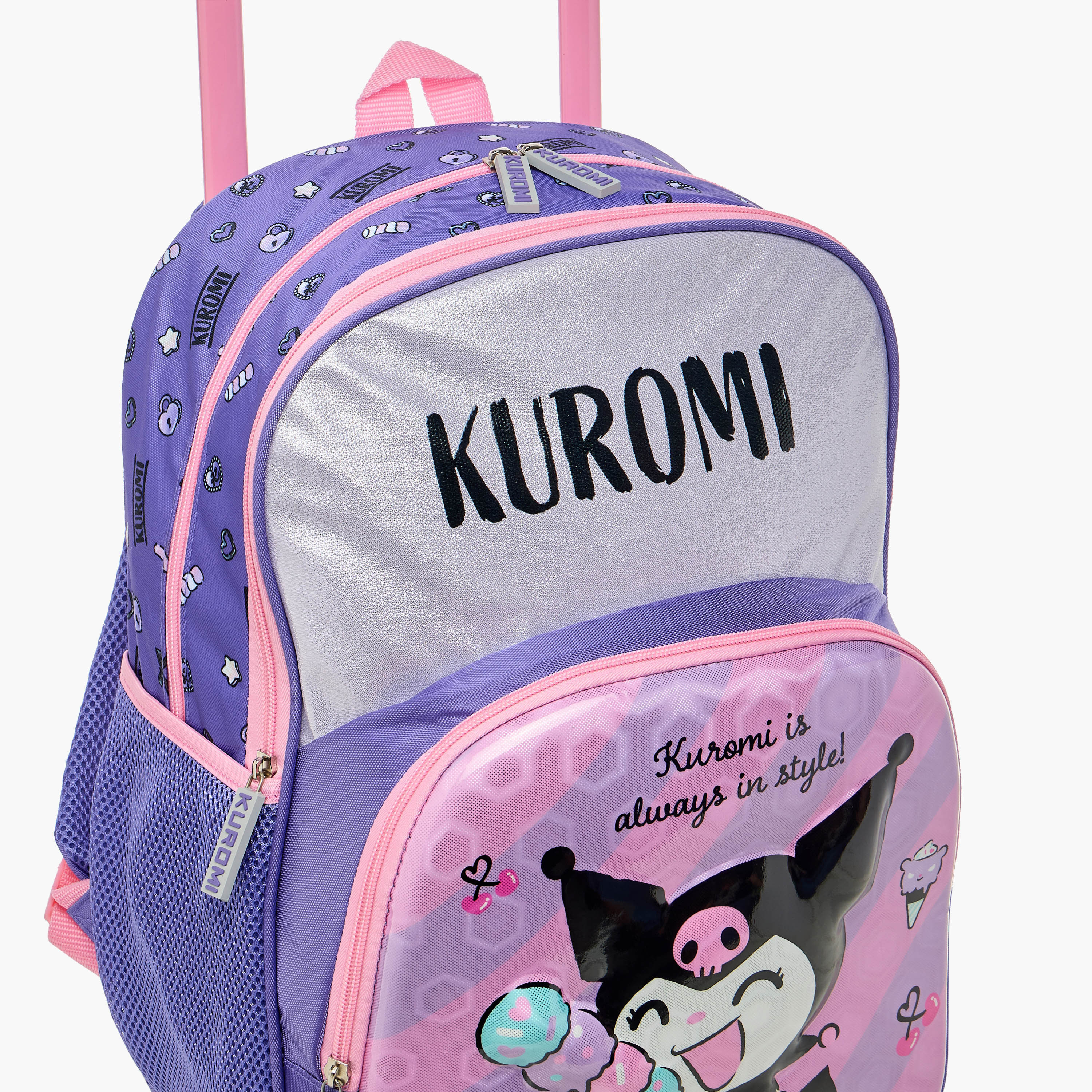 Kuromi Print Trolley Backpack with Retractable Handle - 16 inches-school-bagsandbackpacks-trolleybags-image-12