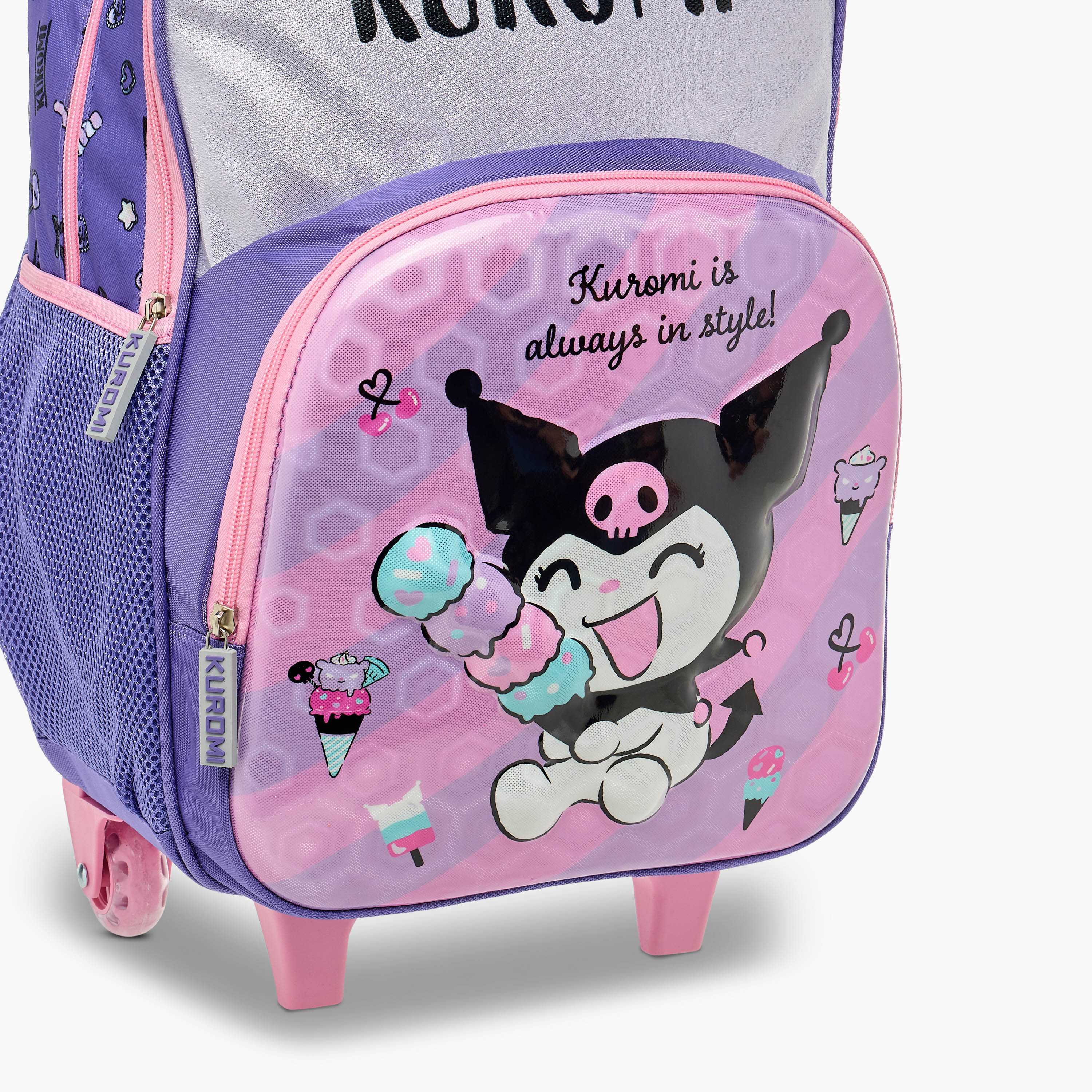 Kuromi Print Trolley Backpack with Retractable Handle - 16 inches-school-bagsandbackpacks-trolleybags-image-13