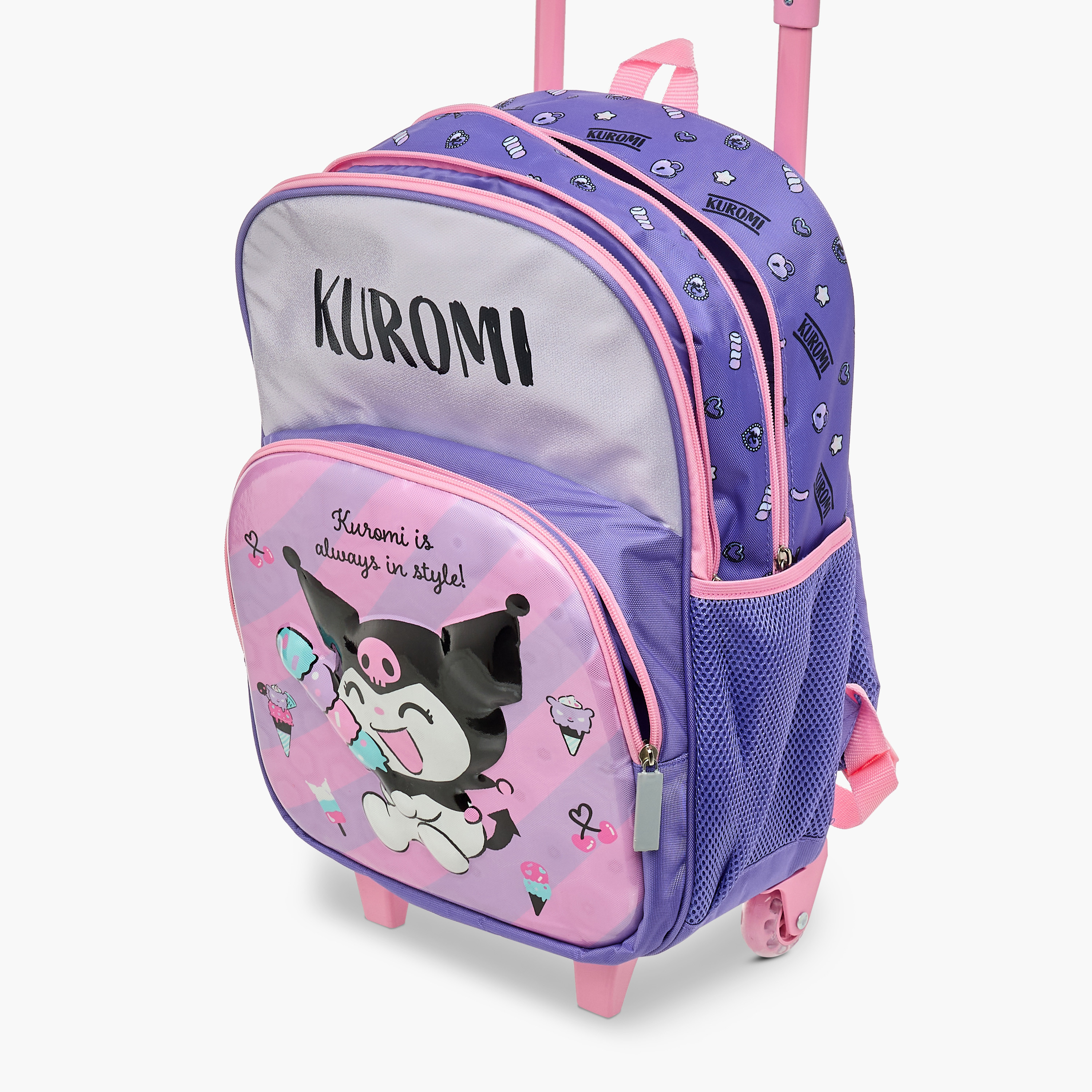 Kuromi Print Trolley Backpack with Retractable Handle - 16 inches-school-bagsandbackpacks-trolleybags-image-14