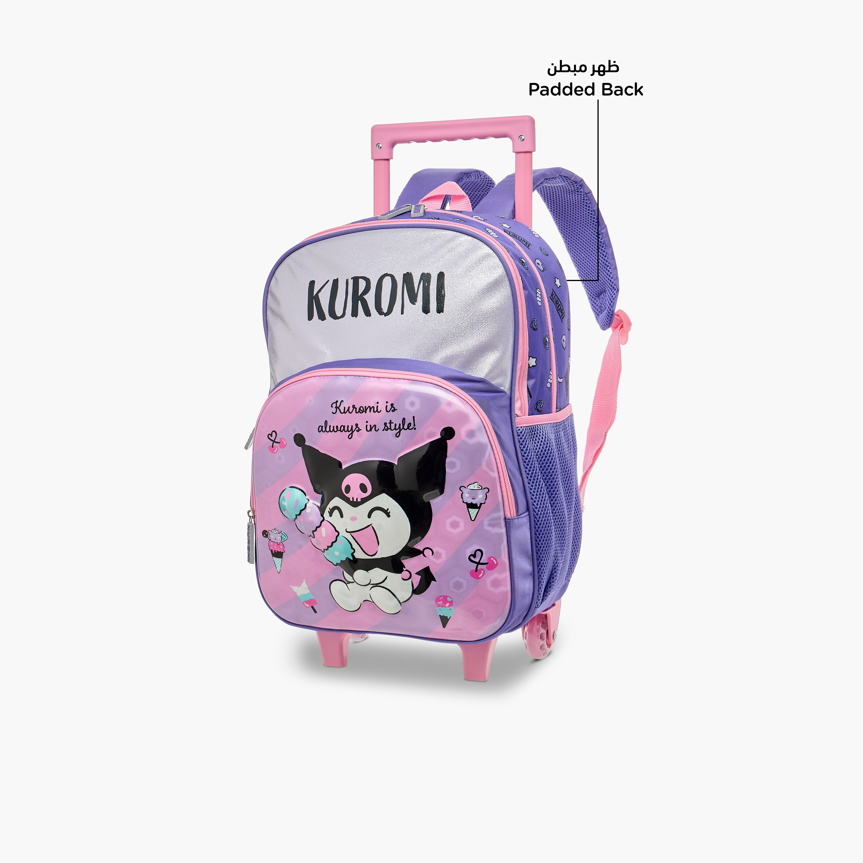 Kuromi Print Trolley Backpack with Retractable Handle - 16 inches-school-bagsandbackpacks-trolleybags-image-6