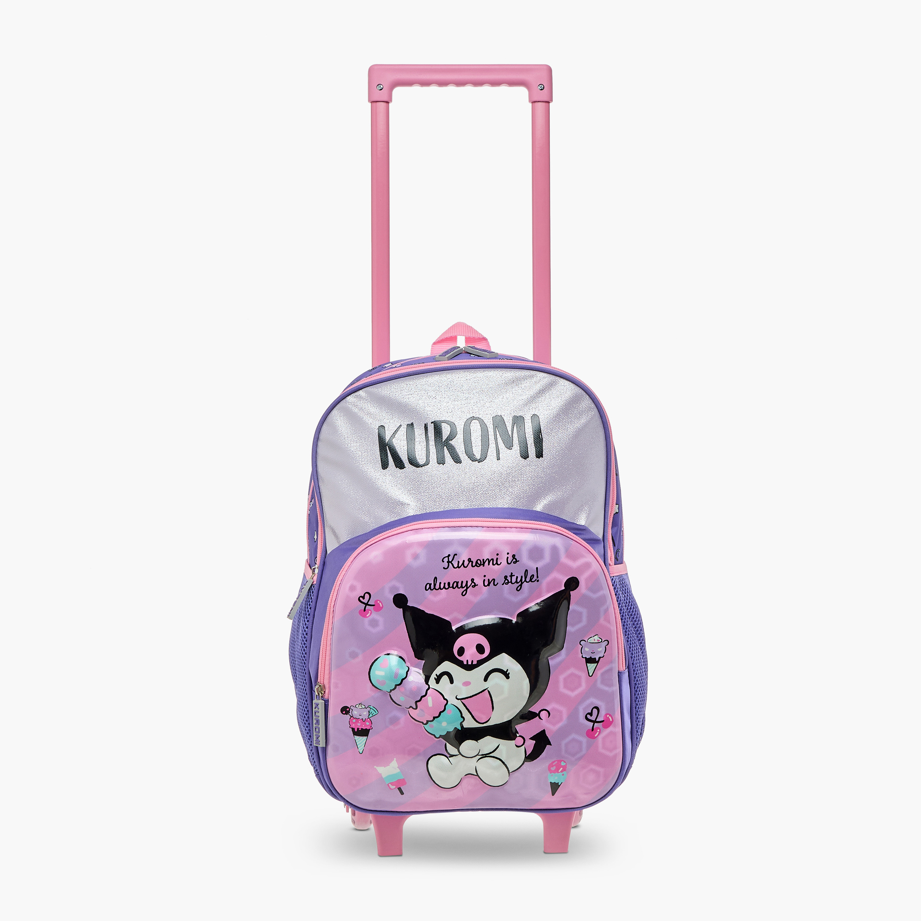 Kuromi Print Trolley Backpack with Retractable Handle - 16 inches-school-bagsandbackpacks-trolleybags-image-7