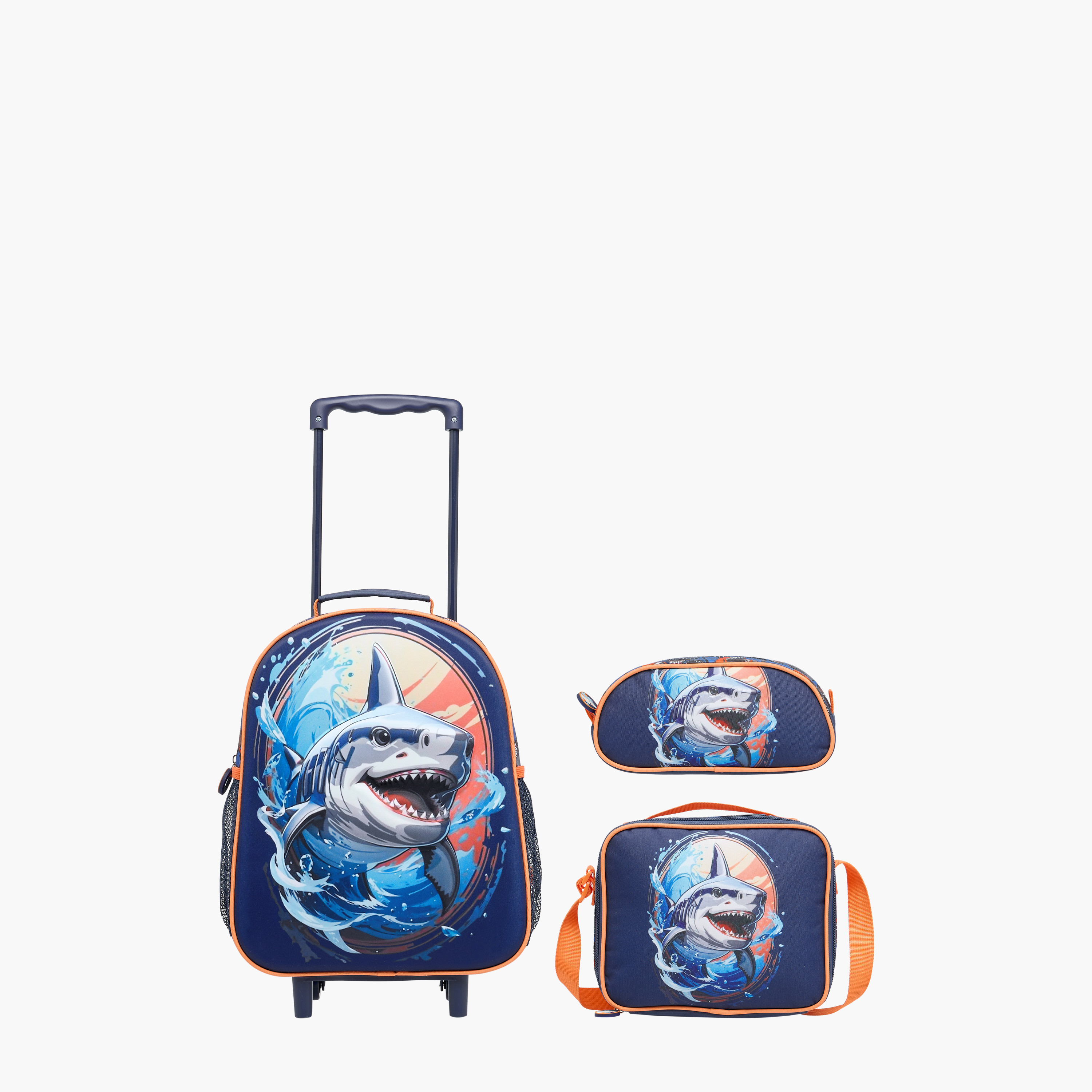 Juniors Shark 3-Piece School Trolley Bag Set for Boys 2-5 Years with Lunch Bag and Pencil Pouch -school-bagsandbackpacks-trolleybags-image-1