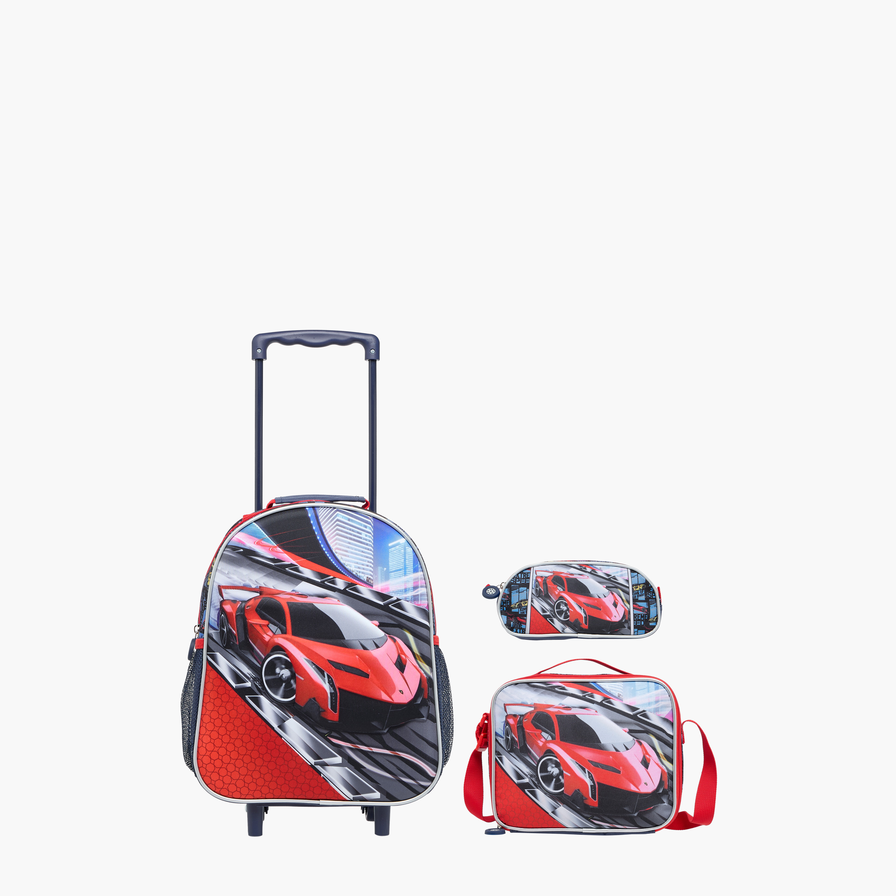 Juniors Cars 3-Piece School Trolley Bag Set for Boys 2-5 Years with Lunch Bag and Pencil Pouch -school-bagsandbackpacks-trolleybags-image-1