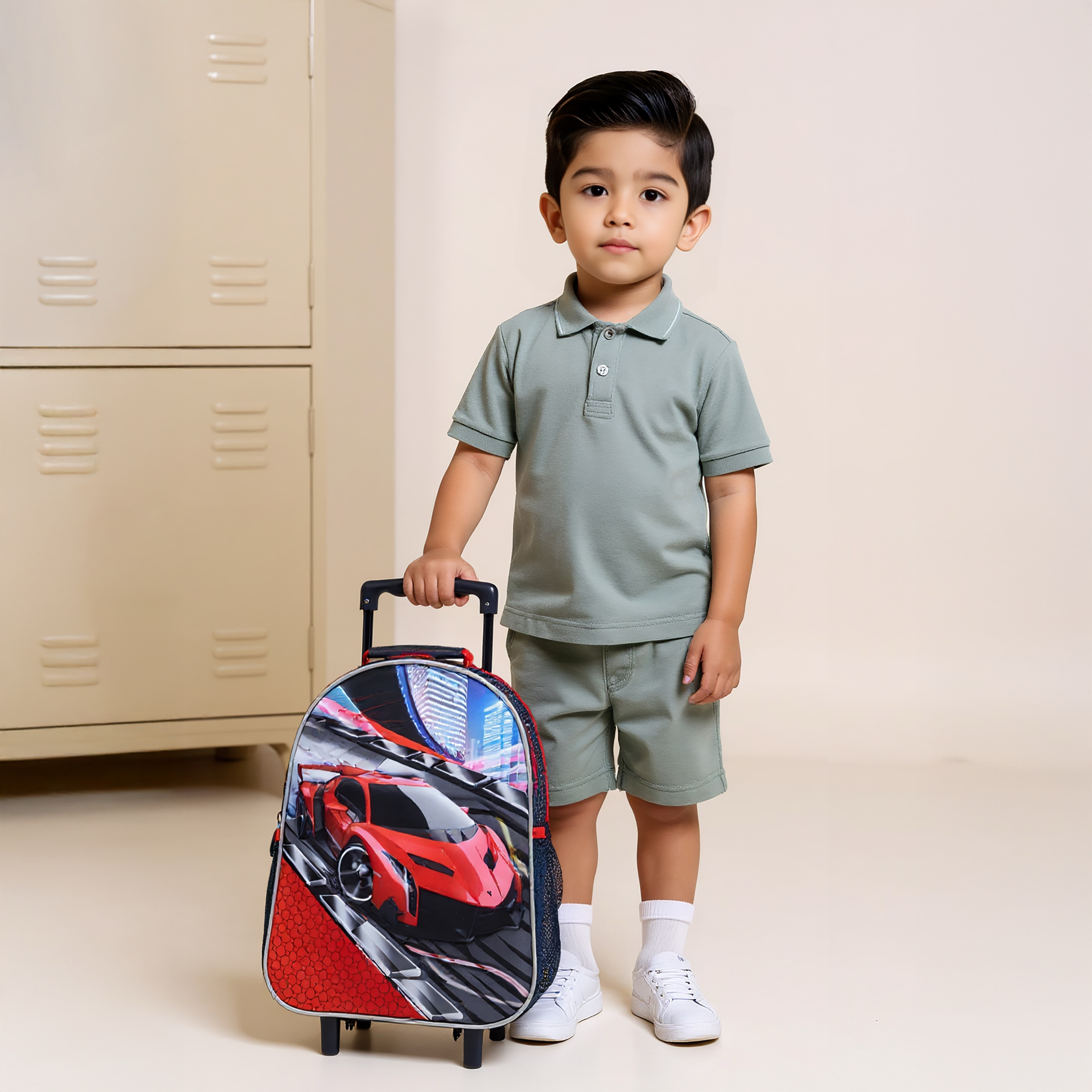 Juniors Cars 3-Piece School Trolley Bag Set for Boys 2-5 Years with Lunch Bag and Pencil Pouch -school-bagsandbackpacks-trolleybags-image-2