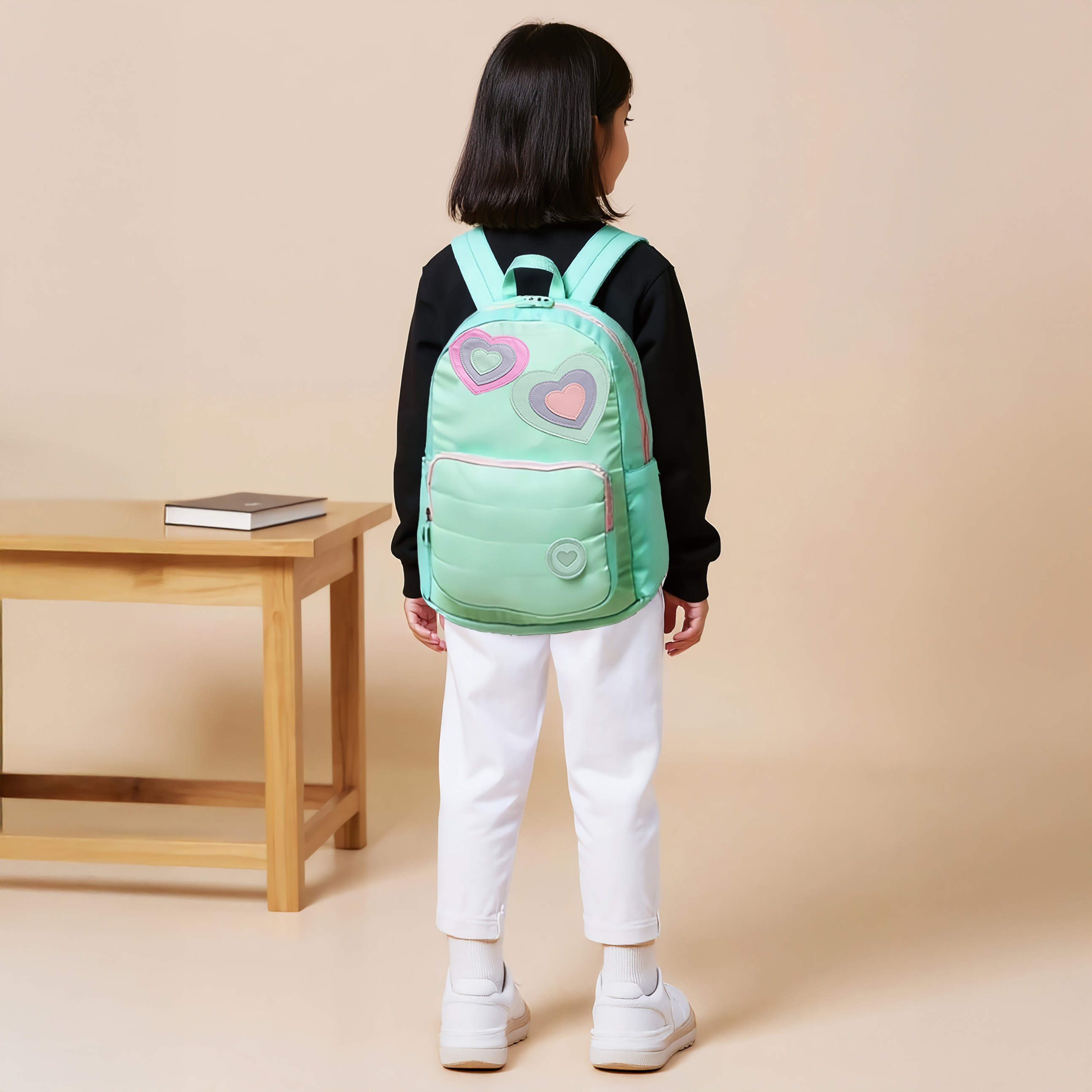 Juniors Heart Applique Backpack with Adjustable Straps and Zip Closure - 17 inches-school-bagsandbackpacks-backpacks-image-2