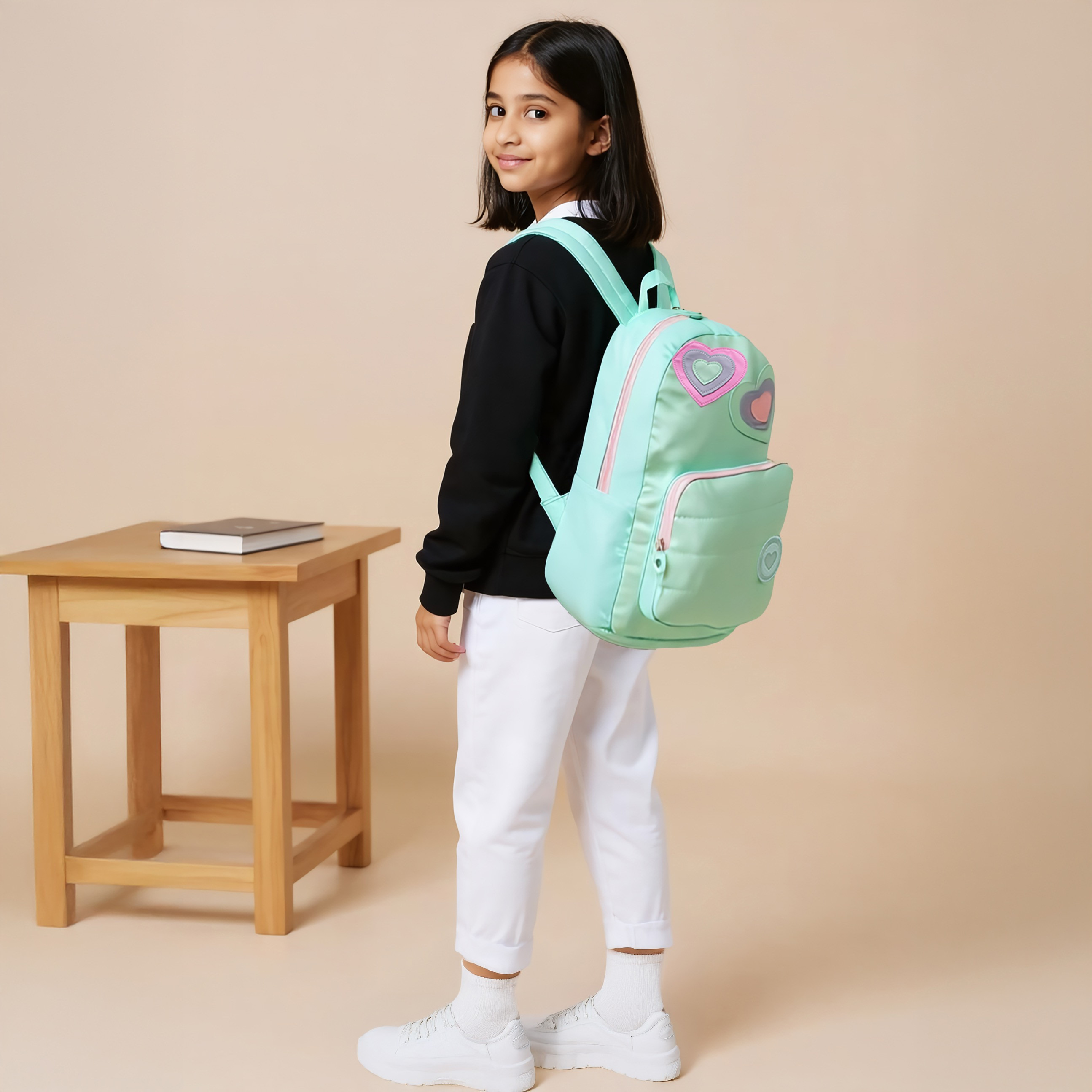 Juniors Heart Applique Backpack with Adjustable Straps and Zip Closure - 17 inches-school-bagsandbackpacks-backpacks-image-3