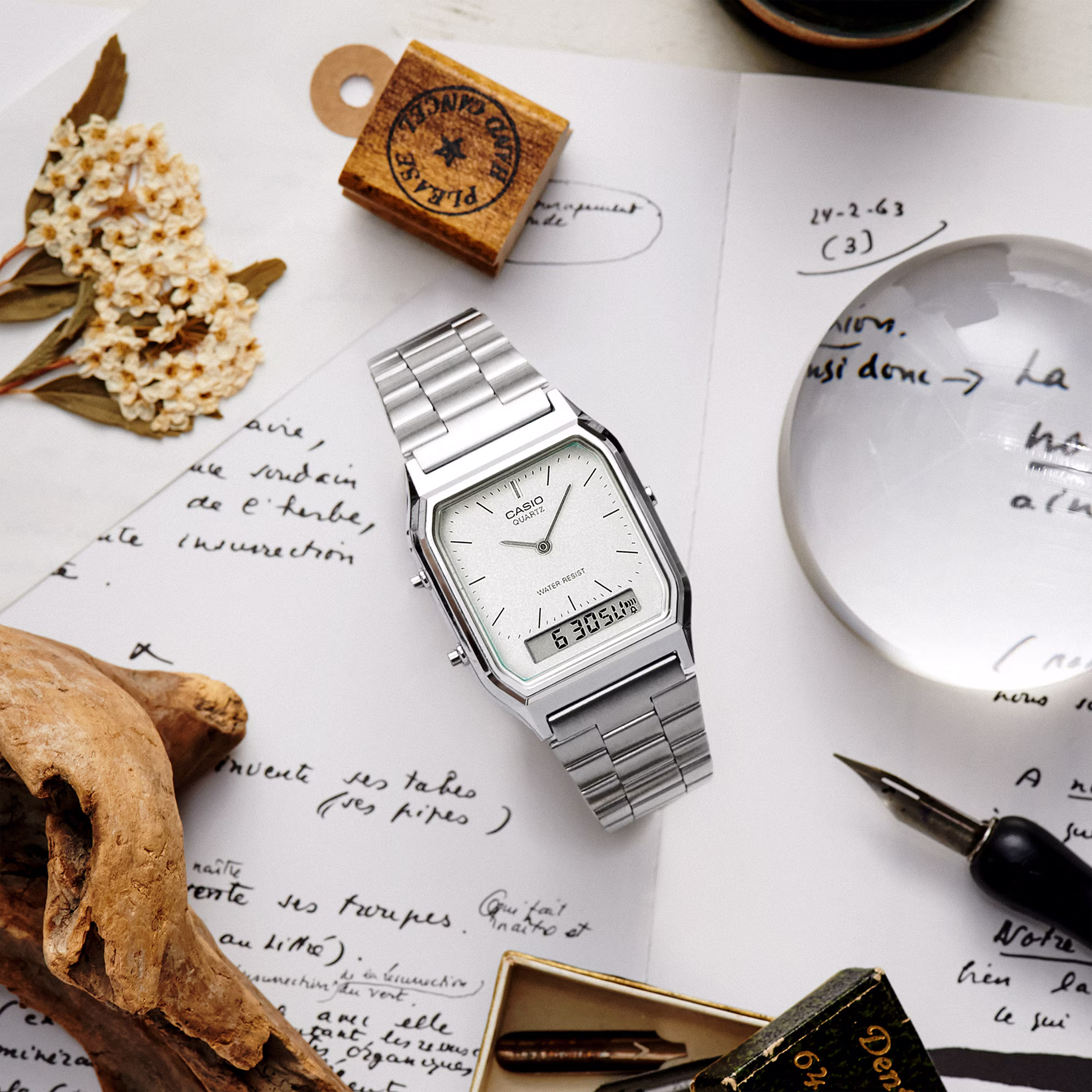 كاسيو- ساعة يد سوار ستانلس ستيل تناظرية/رقمية لون فضي-men-watchesandjewellery-watches-image-2