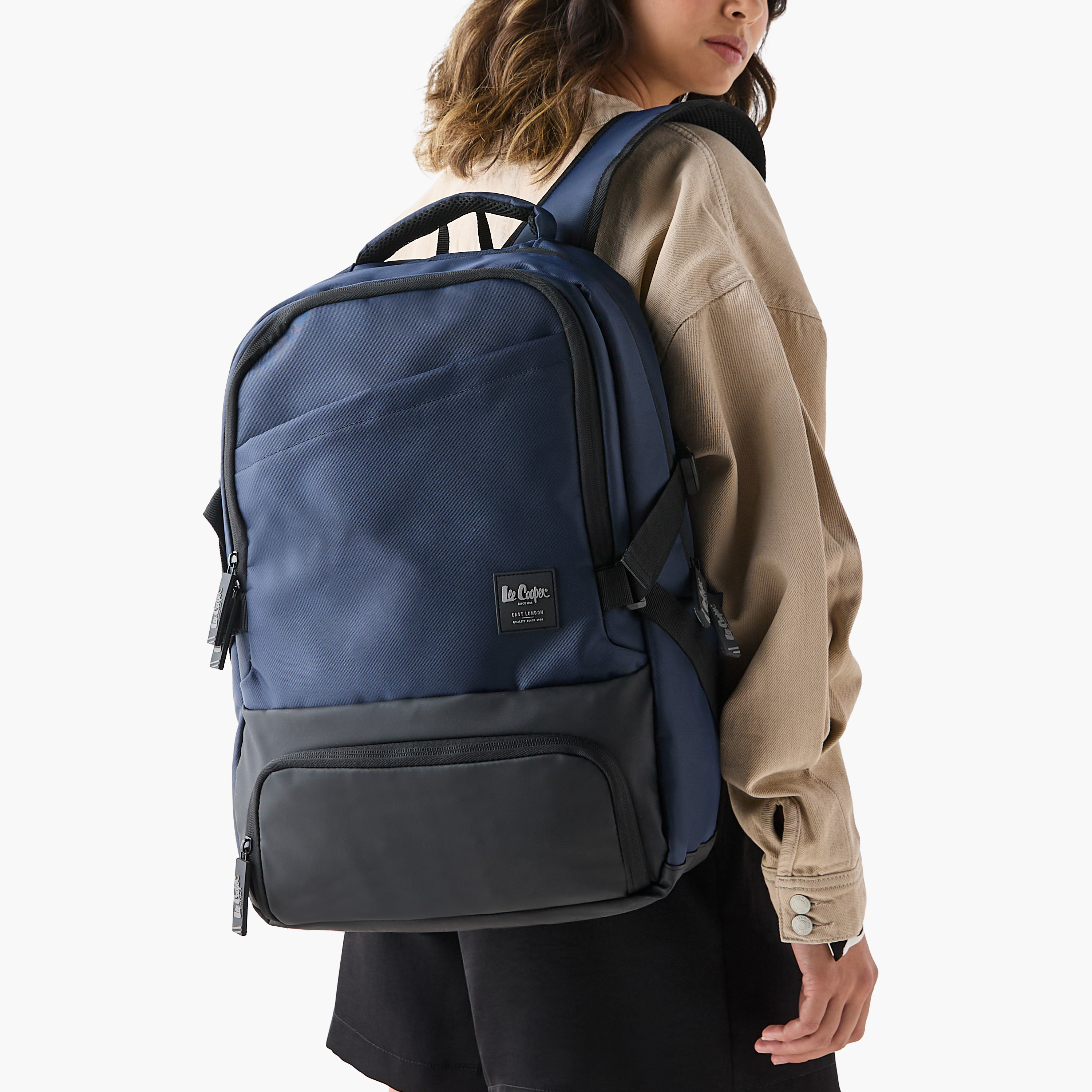 Lee Cooper Panelled Backpack with Zip Closure and Adjustable Strap - 47x32x15 cm-men-bags-image-3
