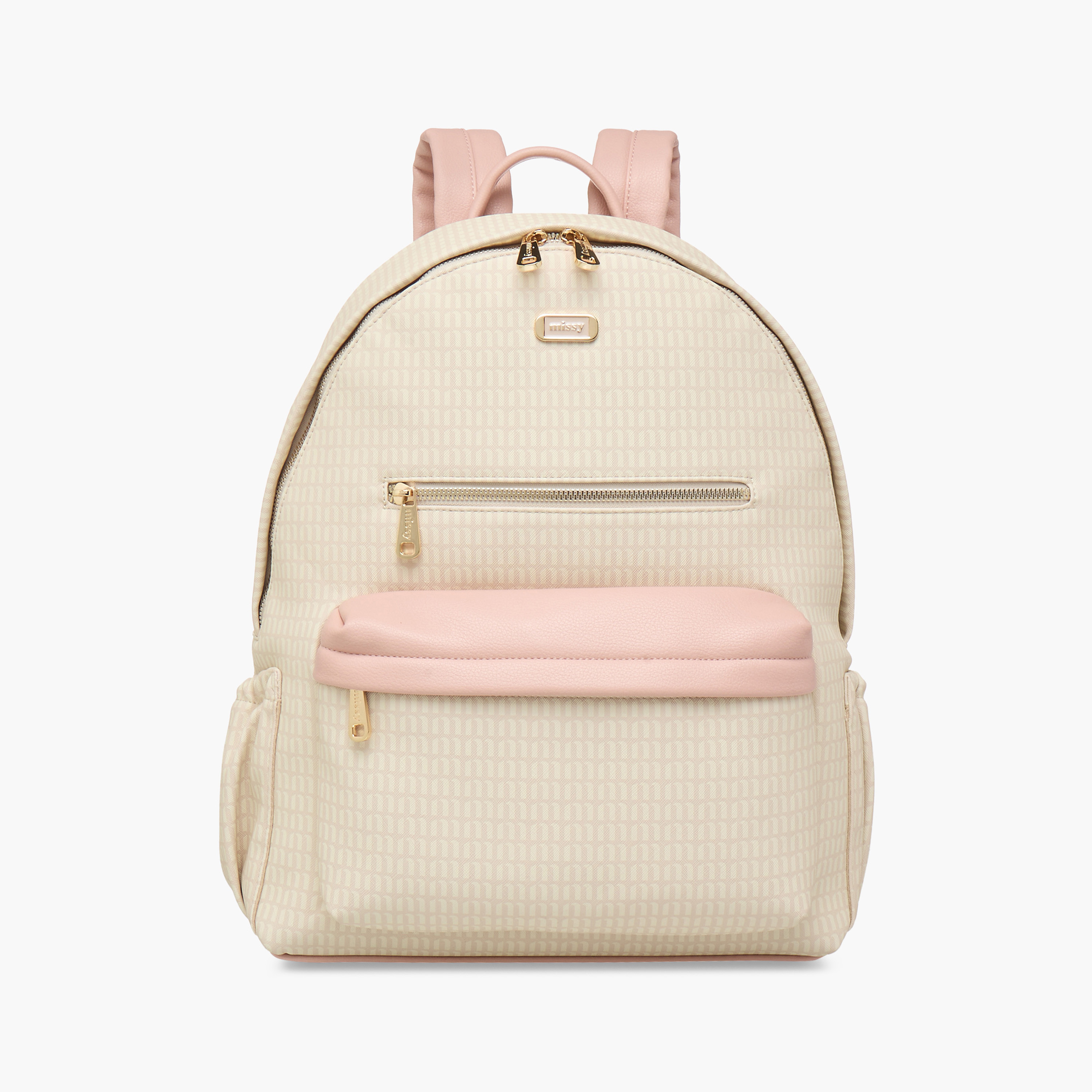 Missy Monogram Print Backpack with Adjustable Straps and Zip Closure - 32x16x41 cm-women-bagsandwallets-backpacks-image-1