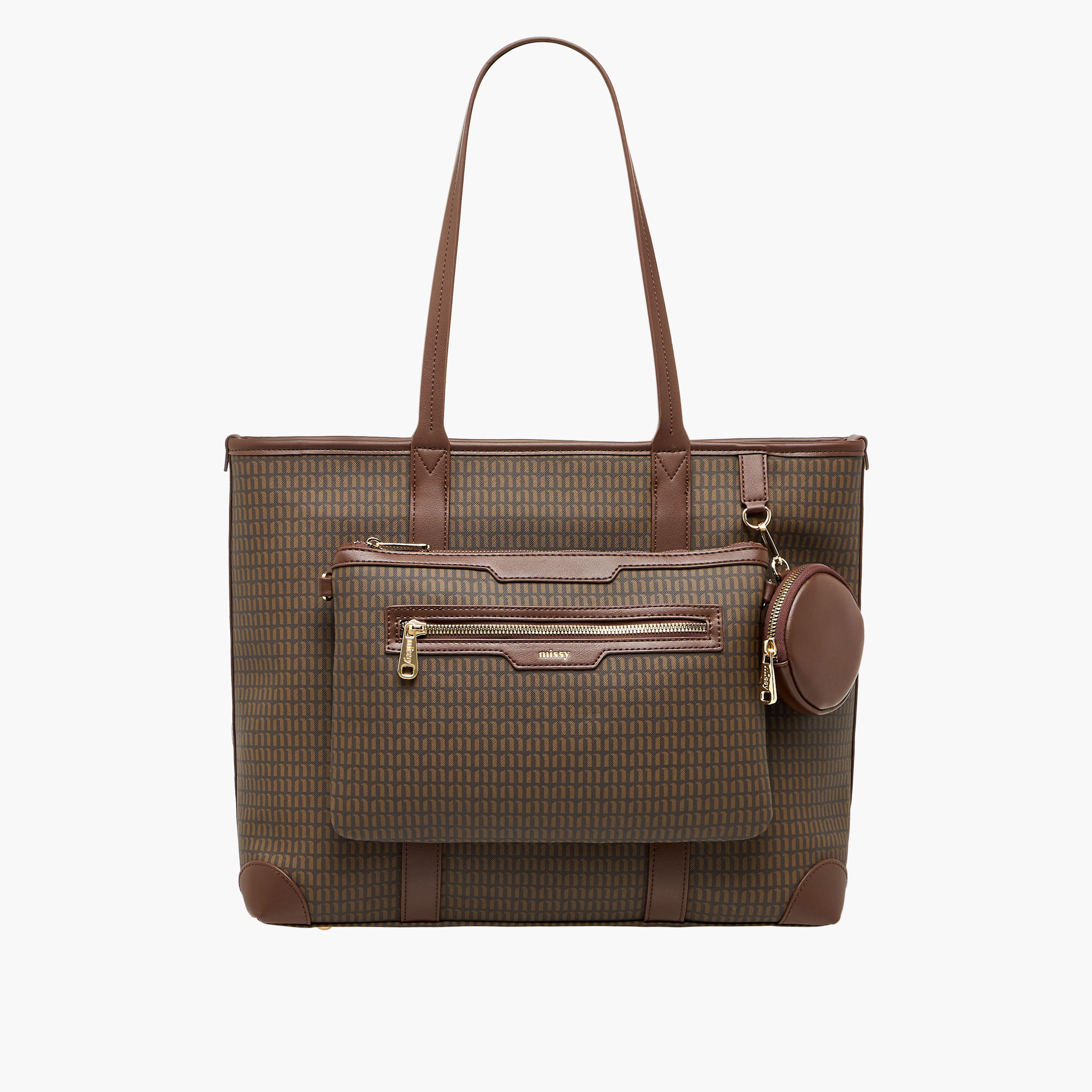 Missy Monogram Print Tote Bag with Double Handle and Detachable Pouch-women-bagsandwallets-handbags-image-1