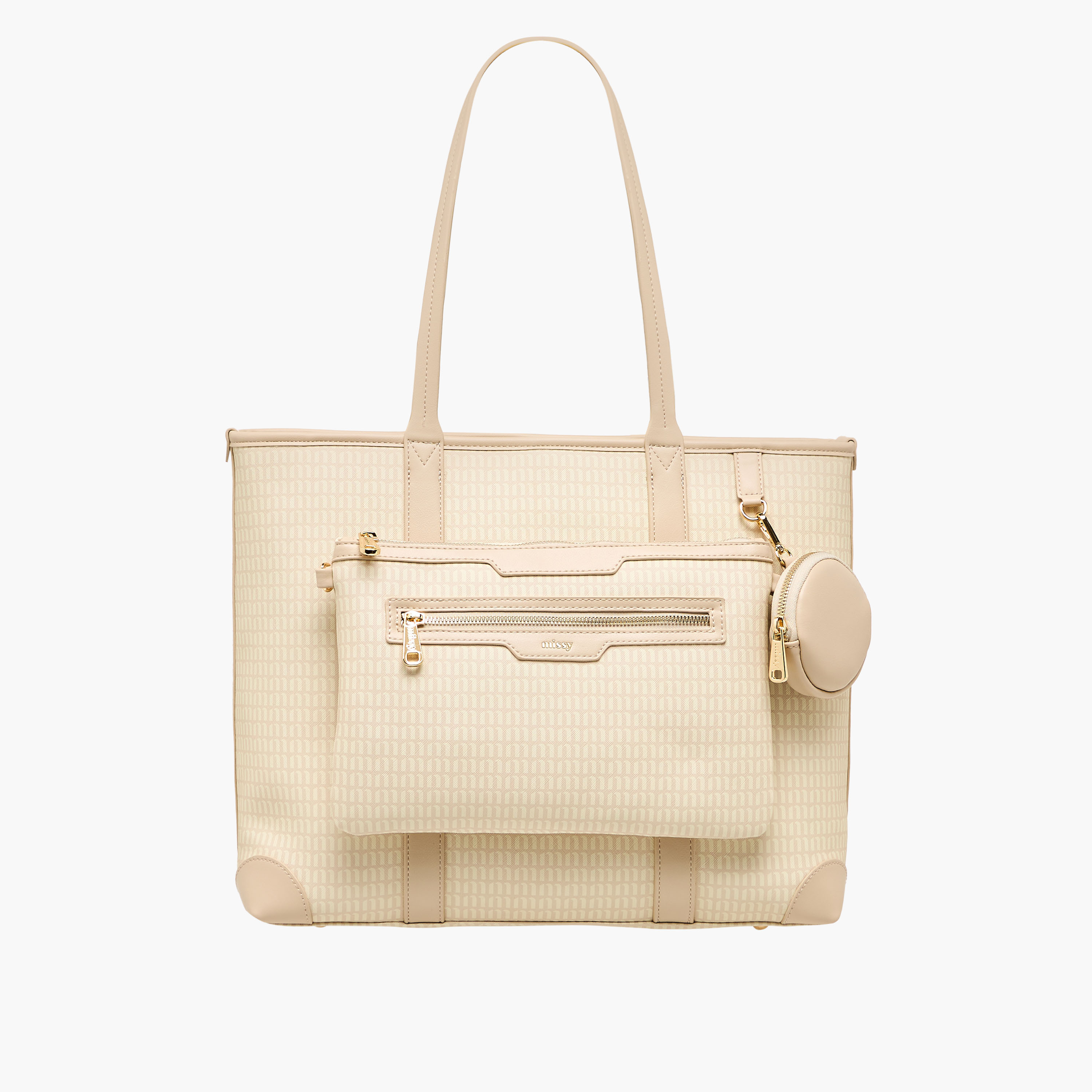Missy Monogram Print Tote Bag with Double Handle and Detachable Pouch-women-bagsandwallets-handbags-image-1