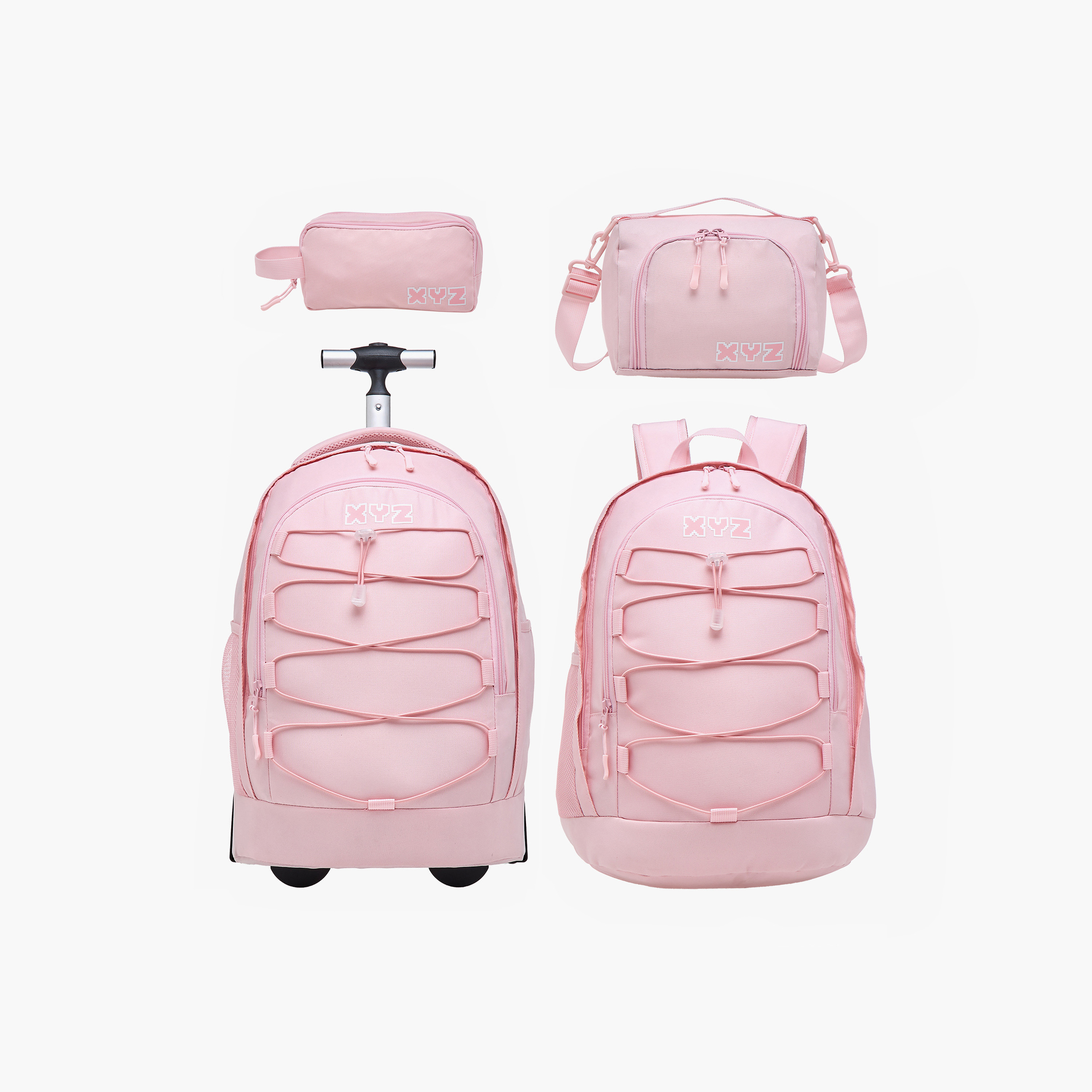 شنطة ترولي للأطفال 8-13 سنة بحزام قابل للتعديل وتصميم مونوجرام من إكس واي زد-school-bagsandbackpacks-trolleybags-image-31