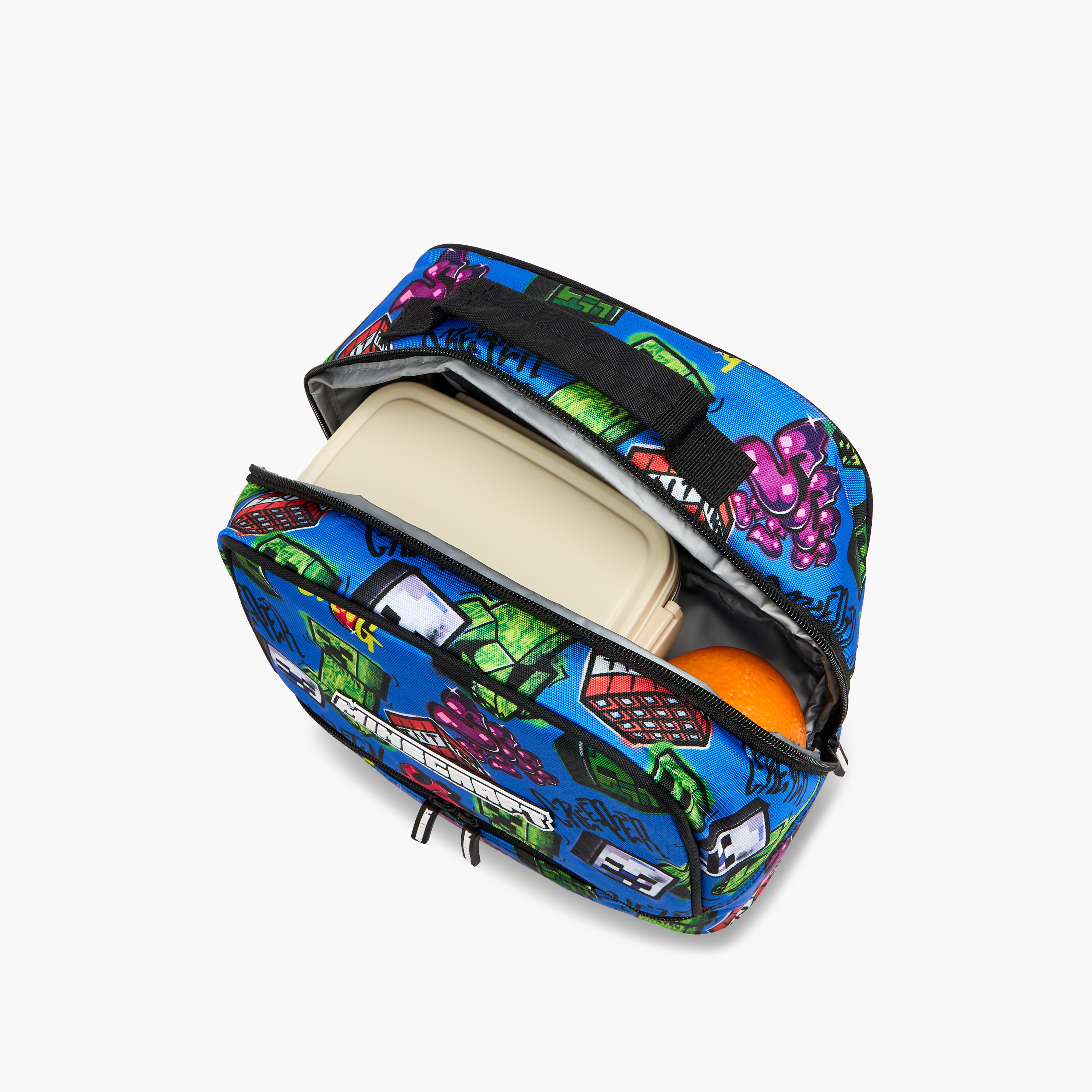 شنطة غداء بطبعات جرافيتي ماينكرافت بطبقتين مع سحاب إغلاق-school-lunchessentials-lunchbags-image-9
