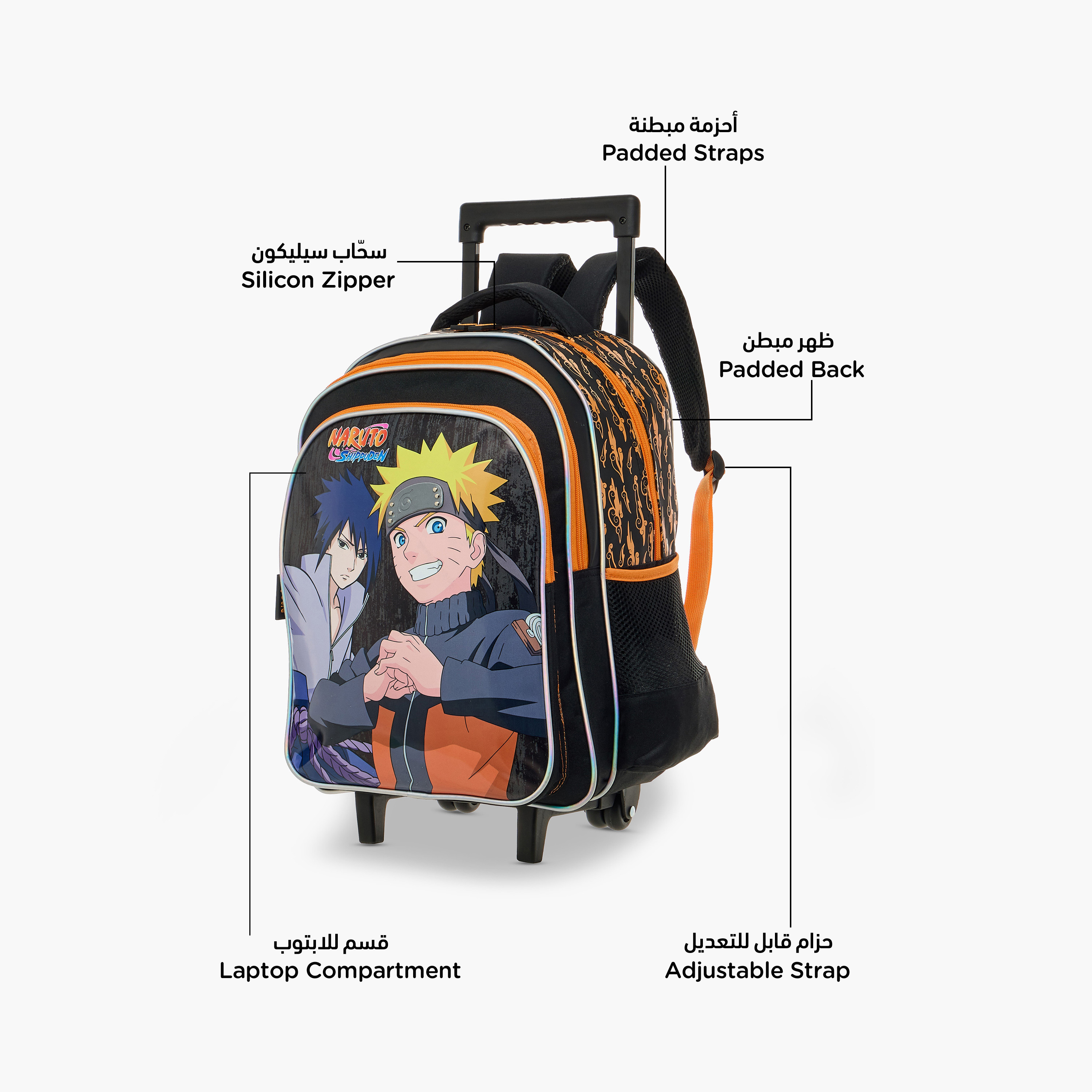 TV Tokyo Naruto Print Trolley Backpack with Retractable Handle - 16 inches-school-bagsandbackpacks-trolleybags-image-6
