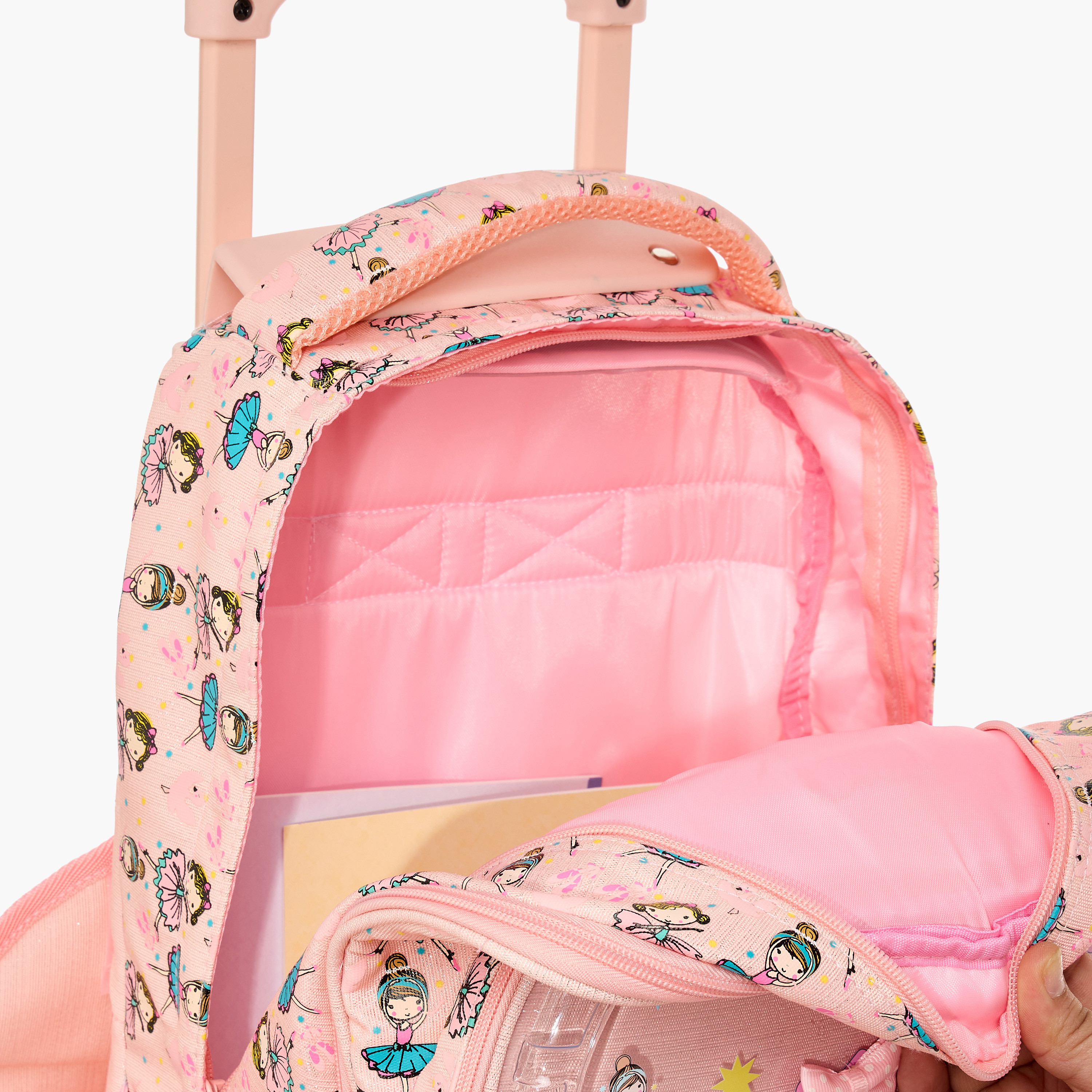 Ballerina Print Trolley Backpack with Retractable Handle - 17 inches-school-bagsandbackpacks-trolleybags-image-19