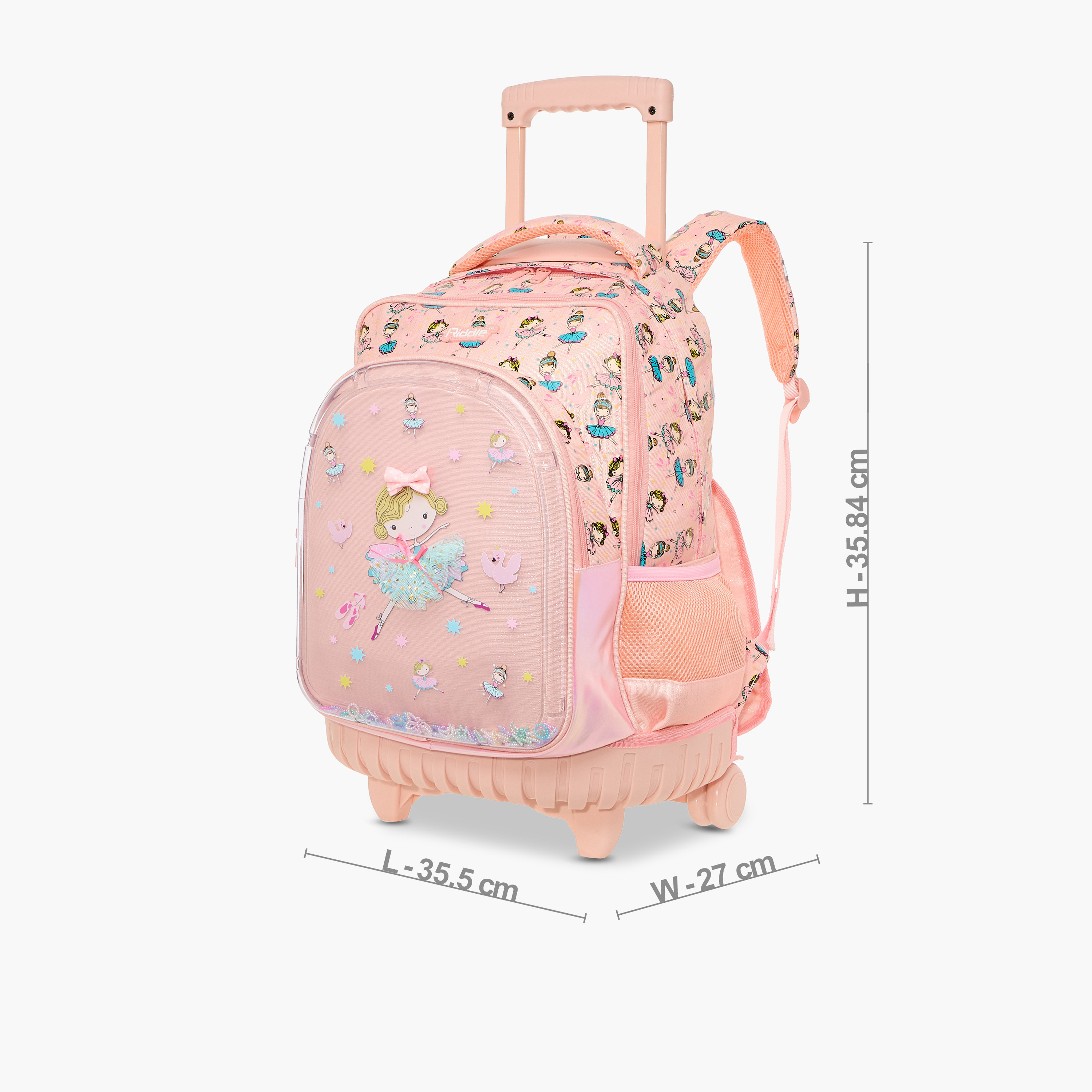 Ballerina Print Trolley Backpack with Retractable Handle - 17 inches-school-bagsandbackpacks-trolleybags-image-4
