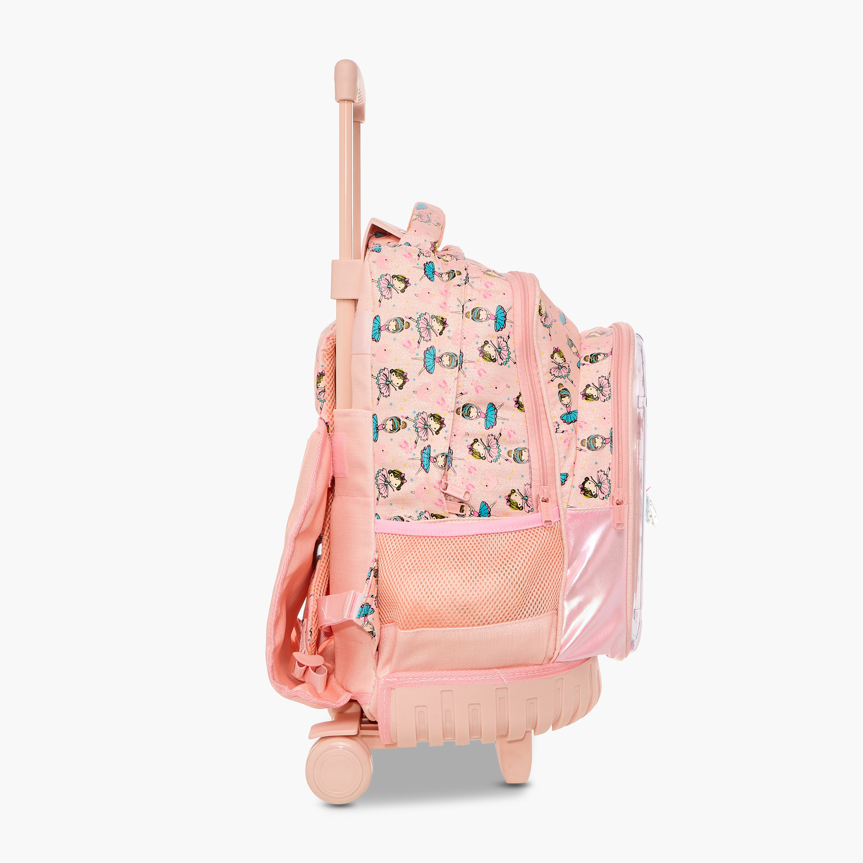 Ballerina Print Trolley Backpack with Retractable Handle - 17 inches-school-bagsandbackpacks-trolleybags-image-5
