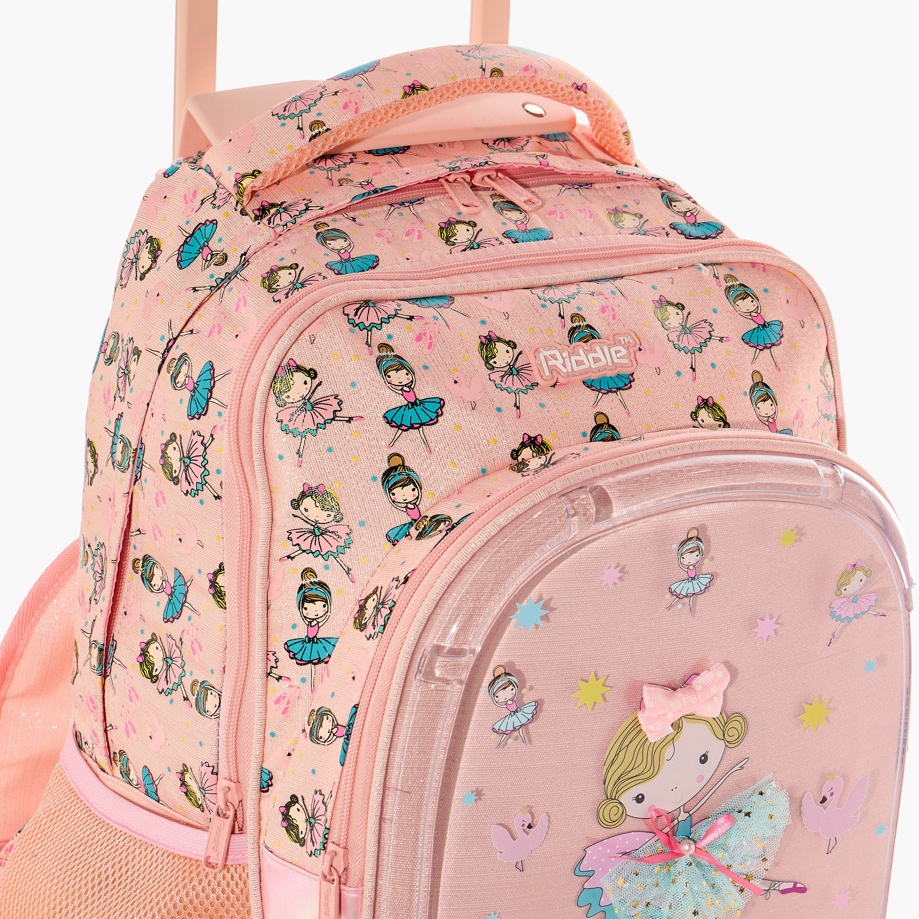 Ballerina Print Trolley Backpack with Retractable Handle - 17 inches-school-bagsandbackpacks-trolleybags-image-11