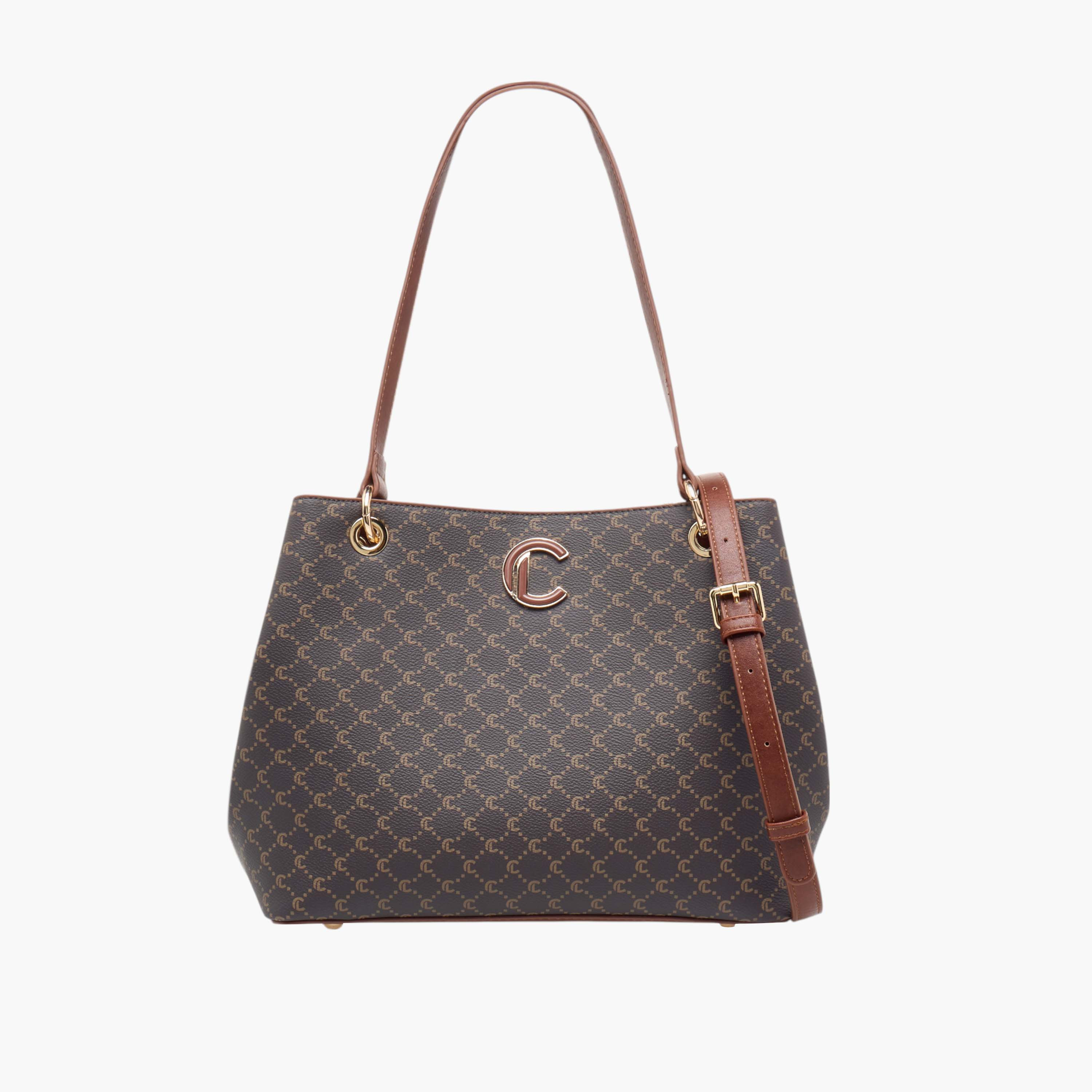 شنطة توت بطبعات مونوجرام وحزام قابل للفصل وسحاب إغلاق من لوكونفورت-women-bagsandwallets-handbags-image-1