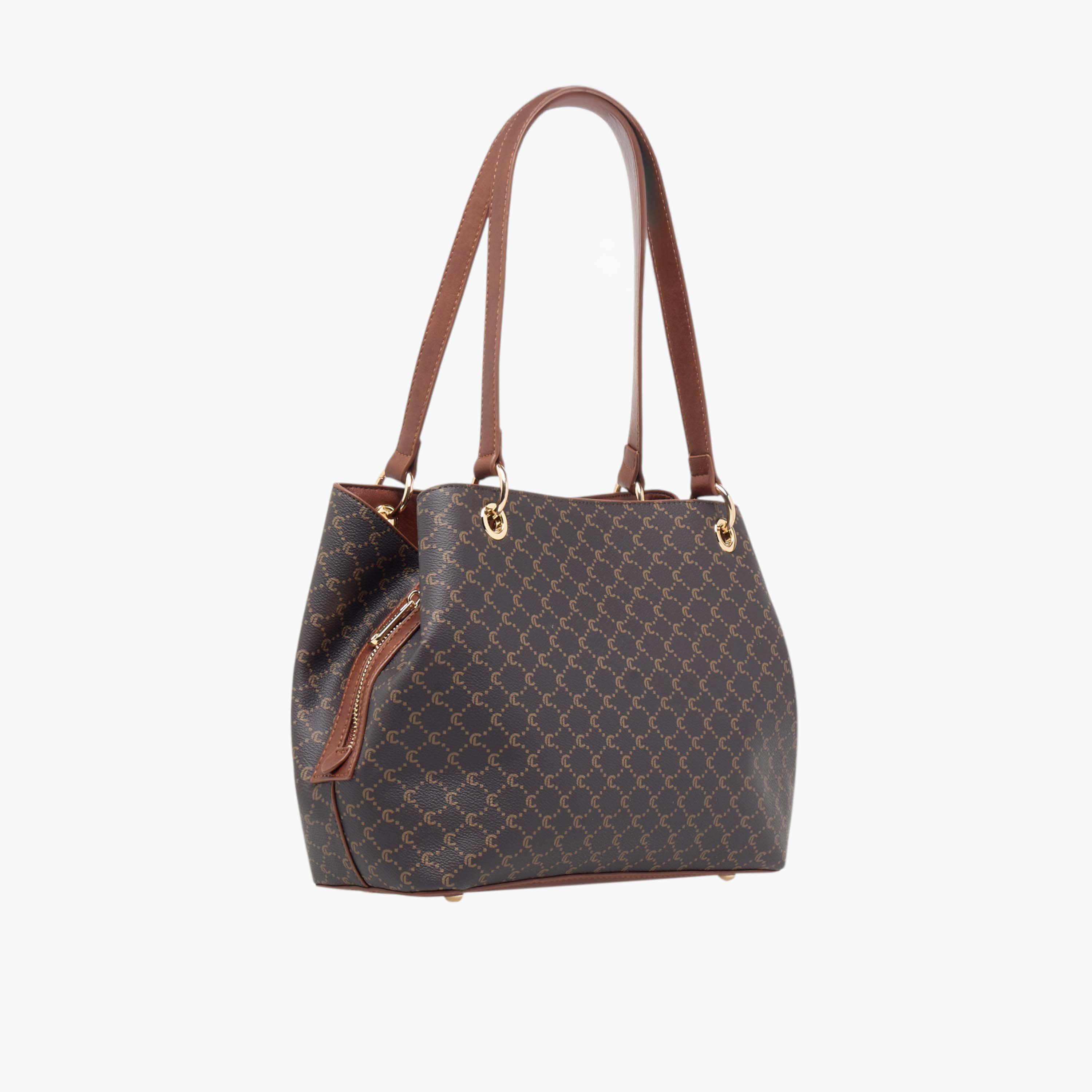 شنطة توت بطبعات مونوجرام وحزام قابل للفصل وسحاب إغلاق من لوكونفورت-women-bagsandwallets-handbags-image-4