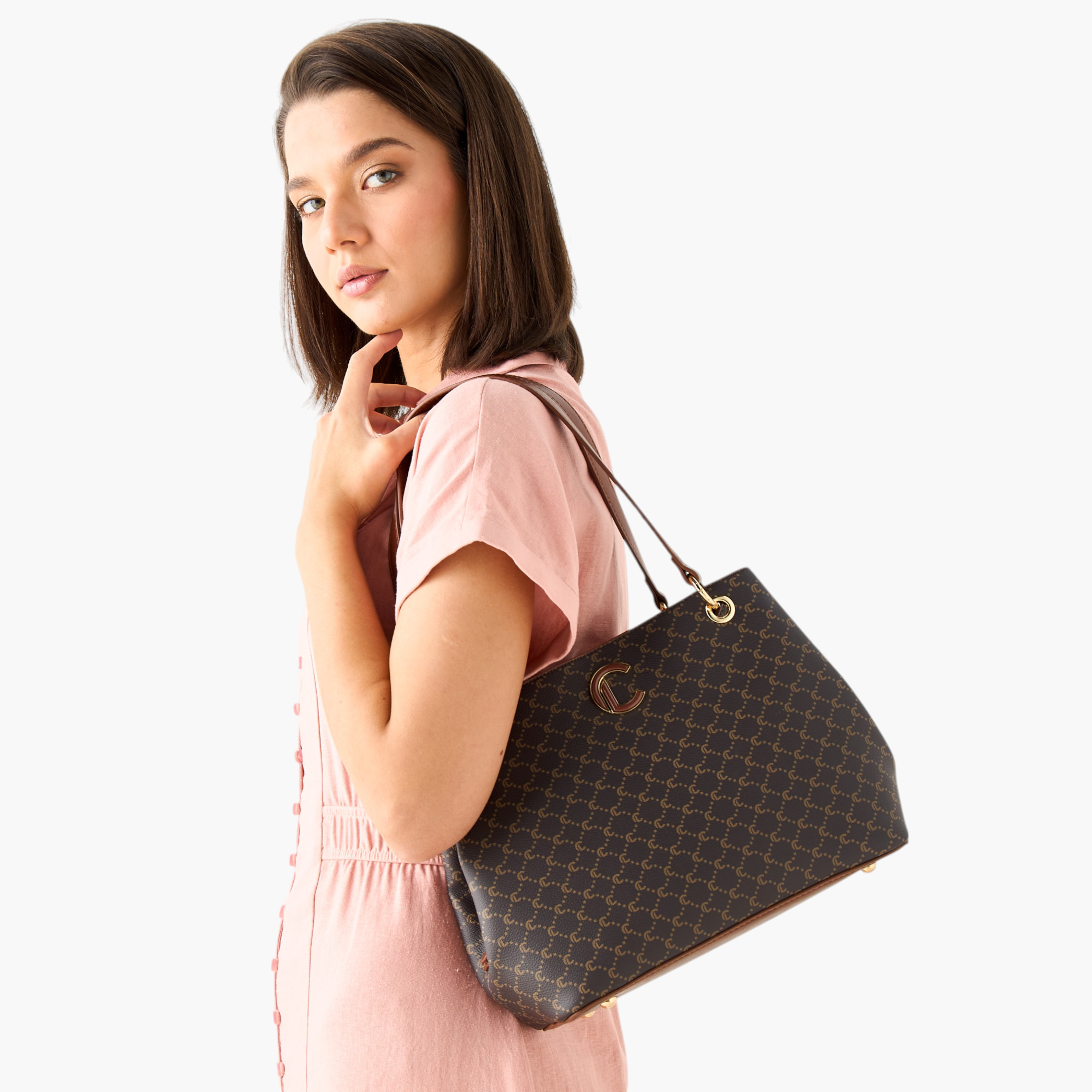 شنطة توت بطبعات مونوجرام وحزام قابل للفصل وسحاب إغلاق من لوكونفورت-women-bagsandwallets-handbags-image-8