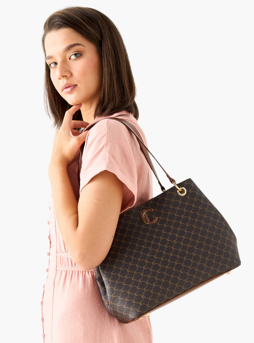 شنطة توت بطبعات مونوجرام وحزام قابل للفصل وسحاب إغلاق من لوكونفورت-women-bagsandwallets-handbags-image-8