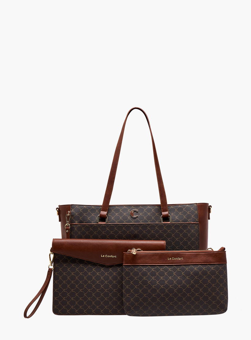 Le Confort Monogram Print Tote Bag with Clutch and Pouch-women-bagsandwallets-handbags-image-1