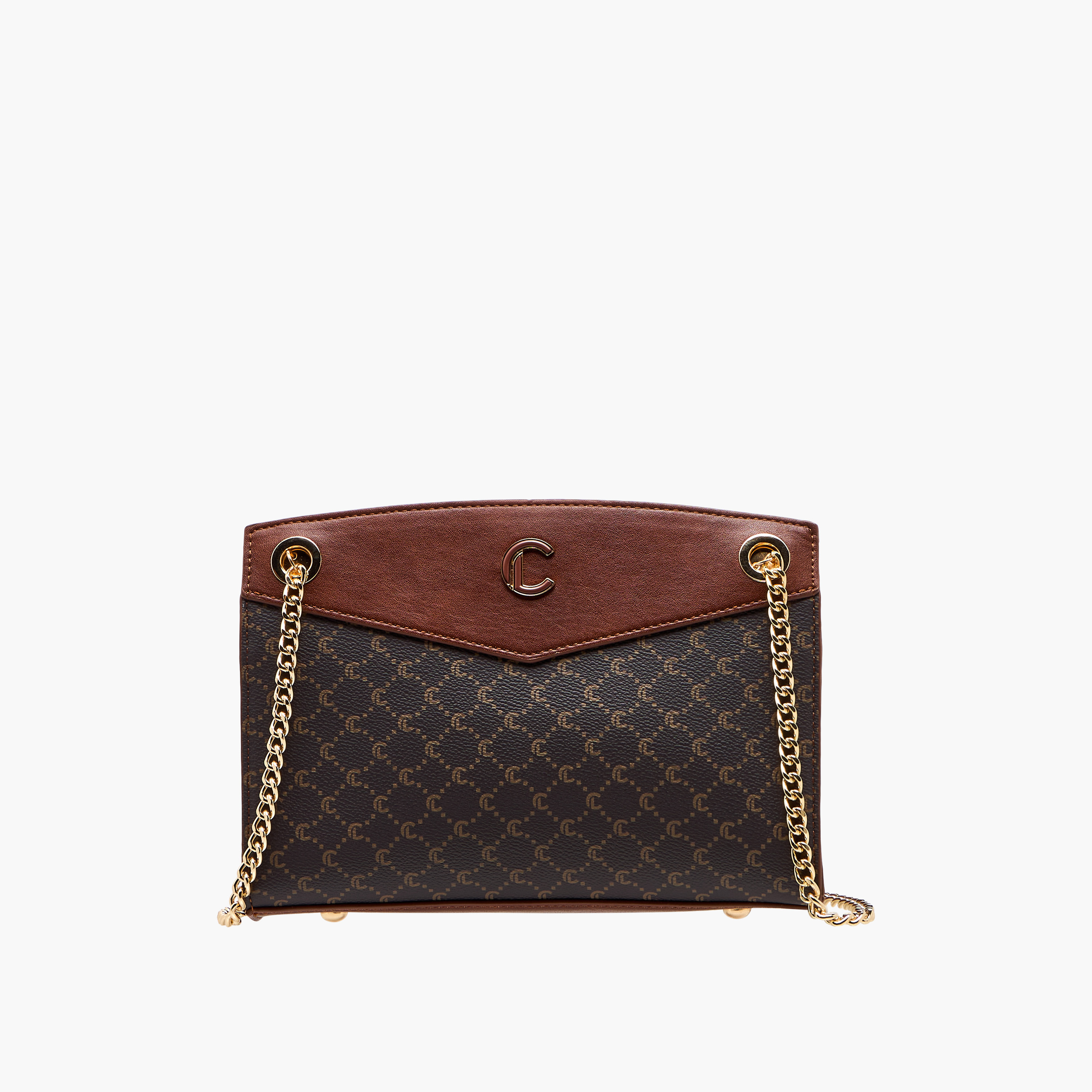 Le Confort Monogram Print Shoulder Bag with Chain Strap and Zip Closure-women-bagsandwallets-handbags-image-1