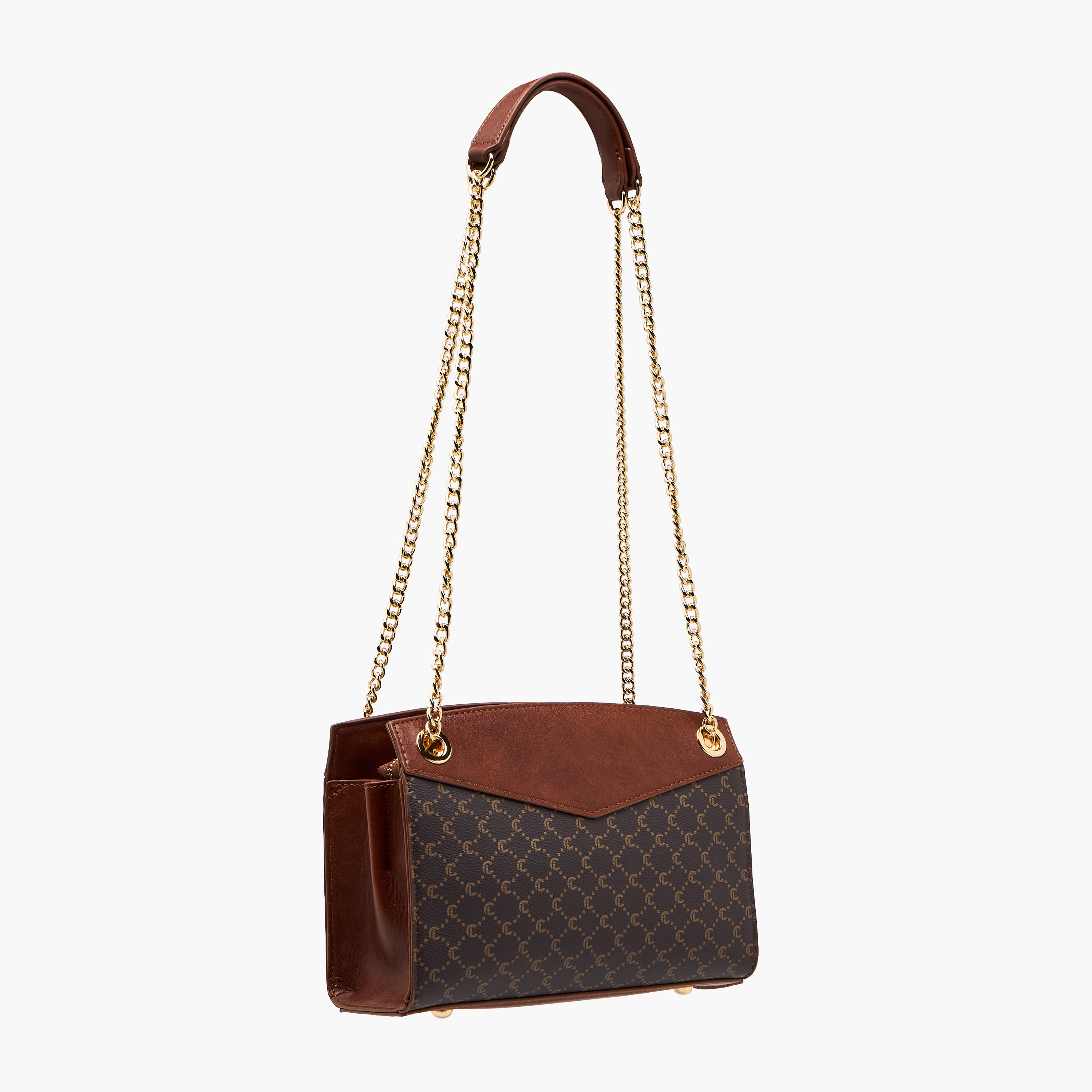 Le Confort Monogram Print Shoulder Bag with Chain Strap and Zip Closure-women-bagsandwallets-handbags-image-5