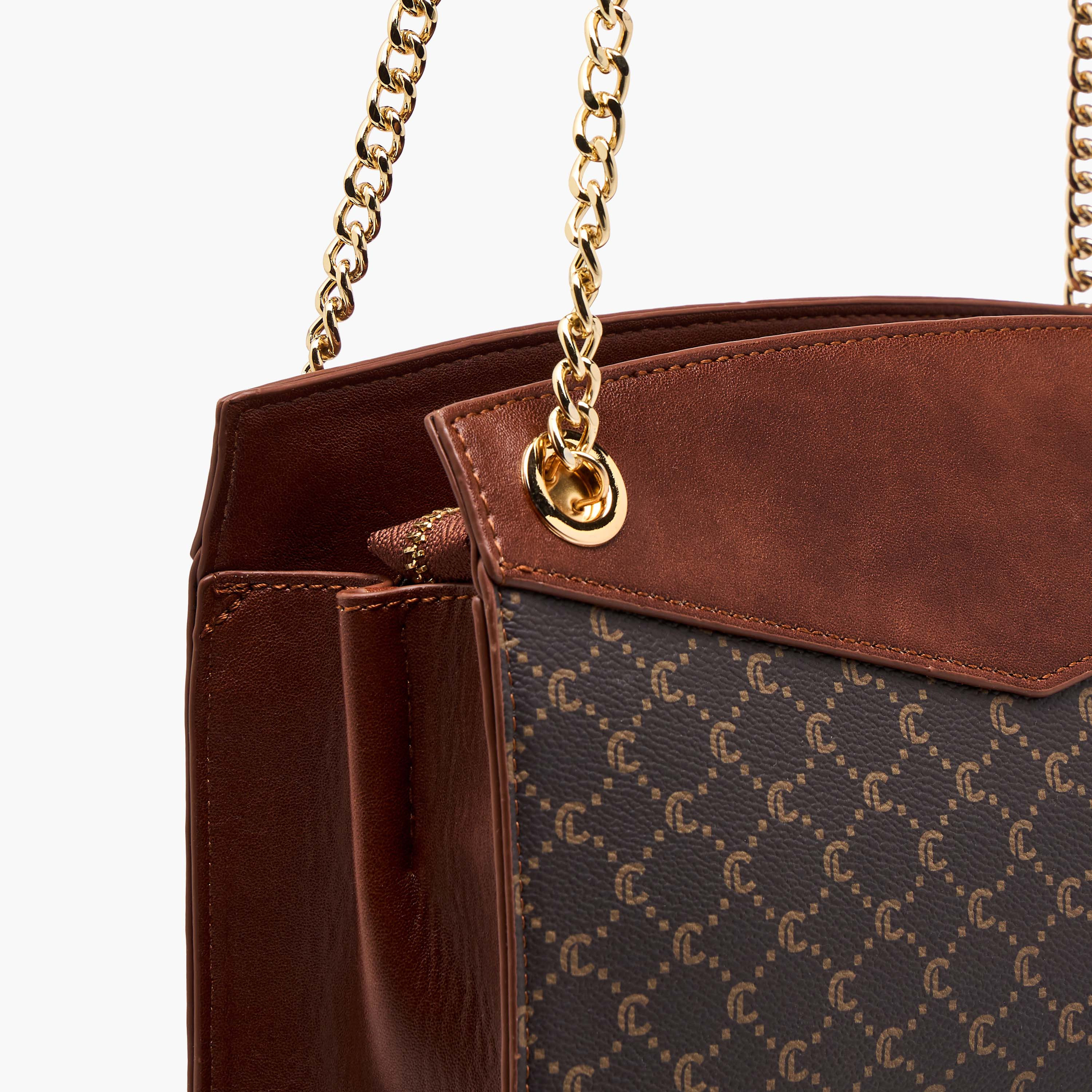 Le Confort Monogram Print Shoulder Bag with Chain Strap and Zip Closure-women-bagsandwallets-handbags-image-7