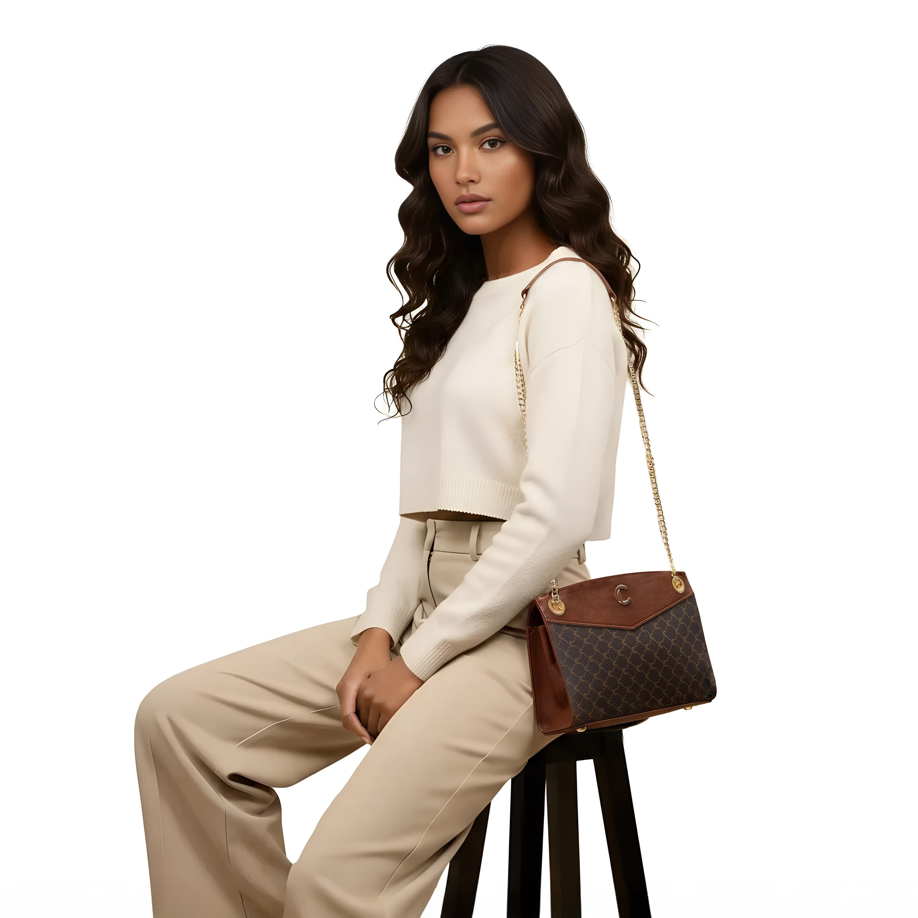 Le Confort Monogram Print Shoulder Bag with Chain Strap and Zip Closure-women-bagsandwallets-handbags-image-2