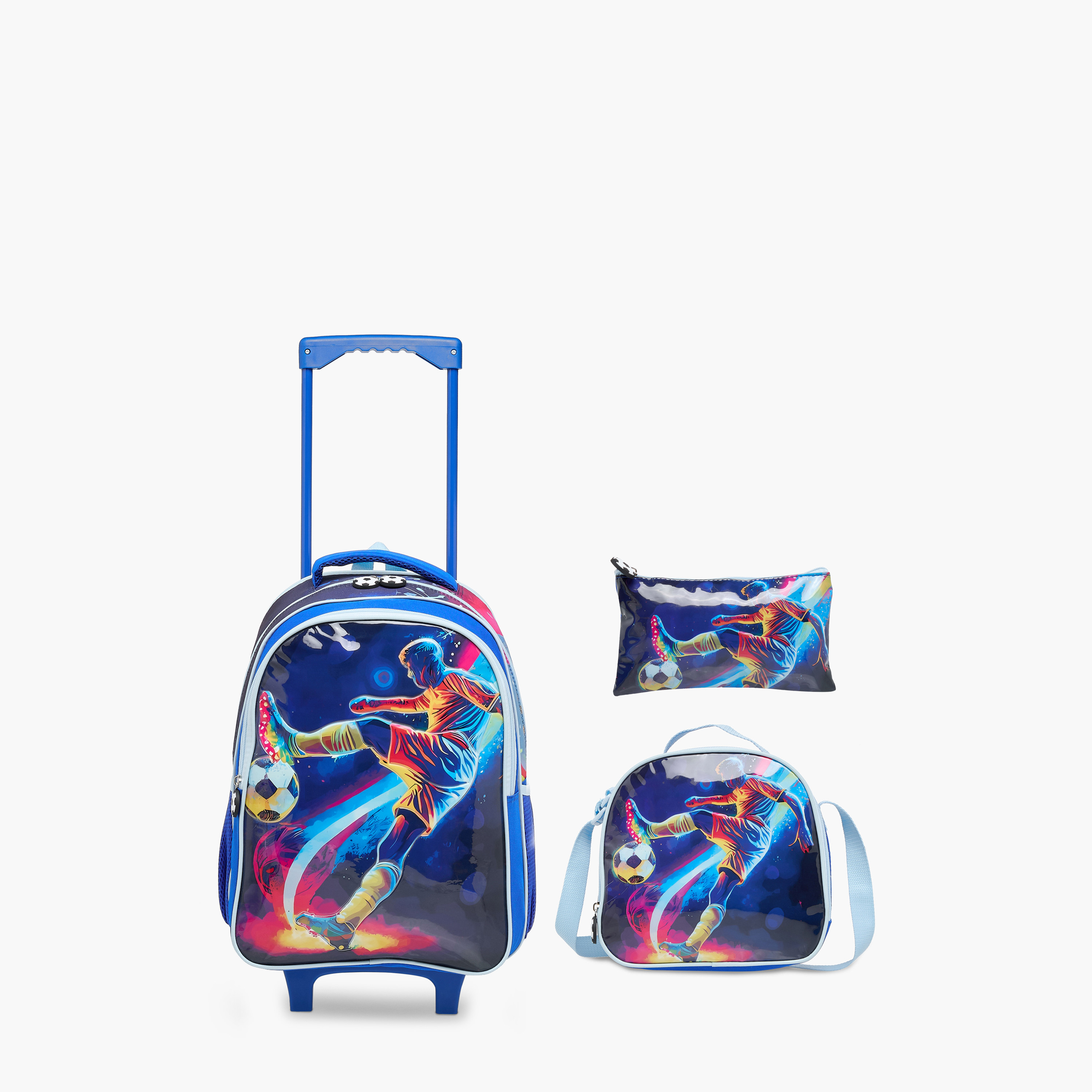 Juniors Football 3-Piece School Trolley Bag Set for Boys 5-8 Years with Lunch Bag and Pencil Pouch -school-bagsandbackpacks-trolleybags-image-1