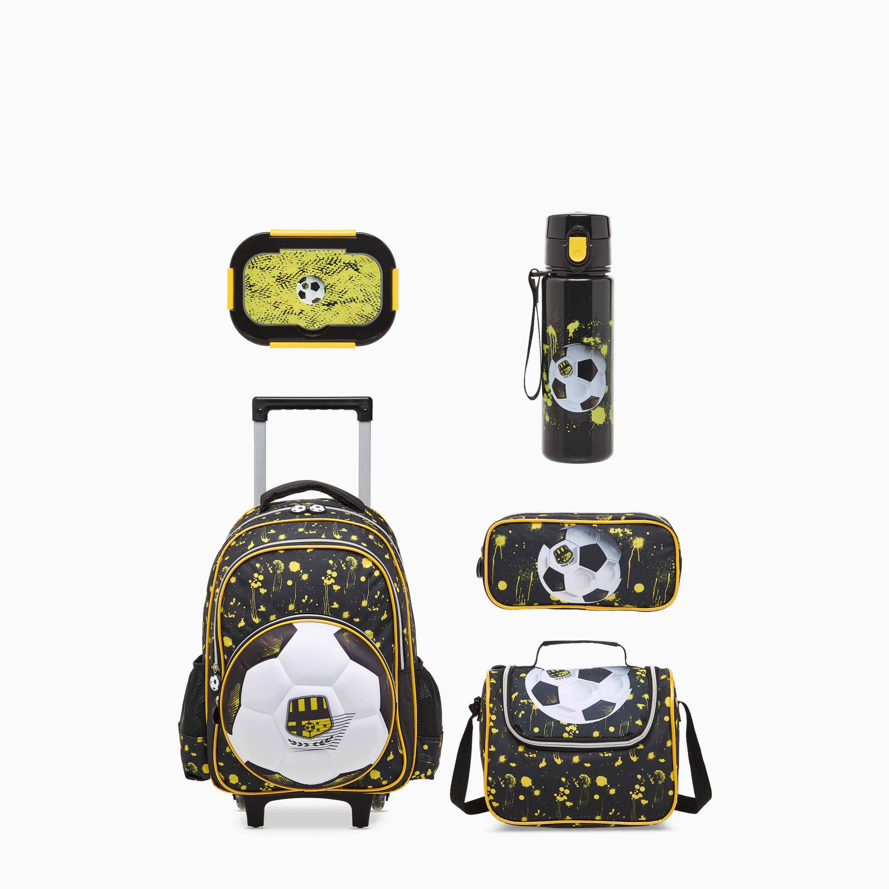 Juniors Football 5-Piece School Trolley Bag Set for Boys 5-8 Years with Lunch Bag and Pencil Pouch -school-bagsandbackpacks-trolleybags-image-1