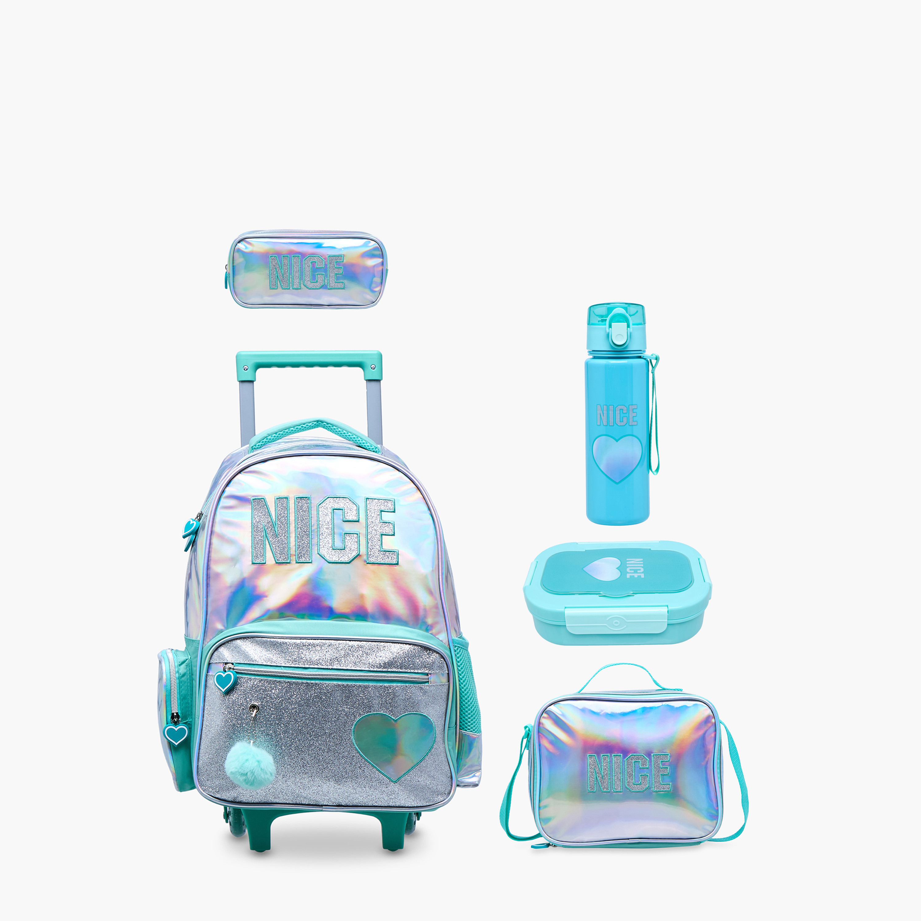 Juniors Metallic 5-Piece School Trolley Bag Set for Girls 5-8 Years with Lunch Bag and Pencil Pouch -school-bagsandbackpacks-trolleybags-image-1