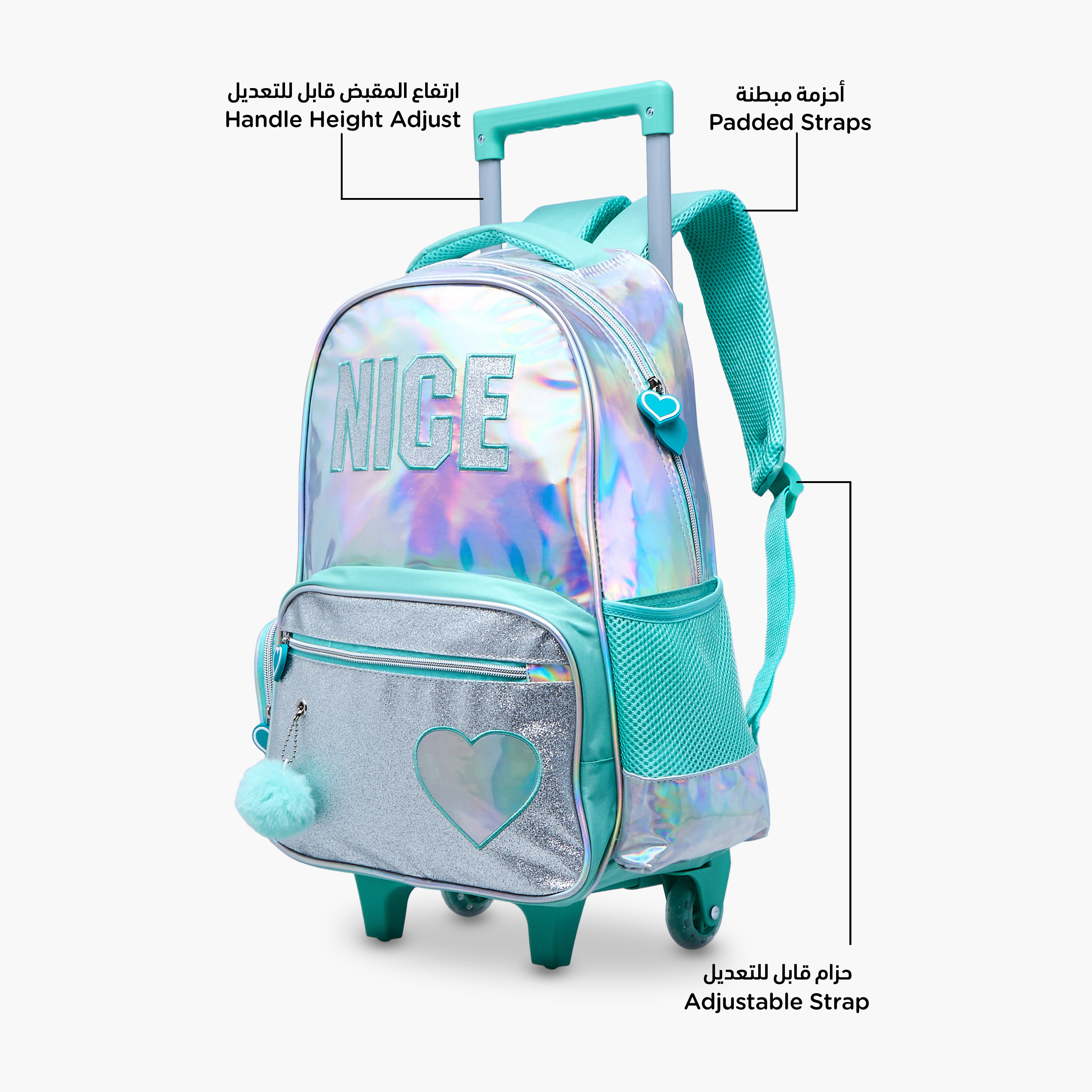 Juniors Metallic 5-Piece School Trolley Bag Set for Girls 5-8 Years with Lunch Bag and Pencil Pouch -school-bagsandbackpacks-trolleybags-image-8