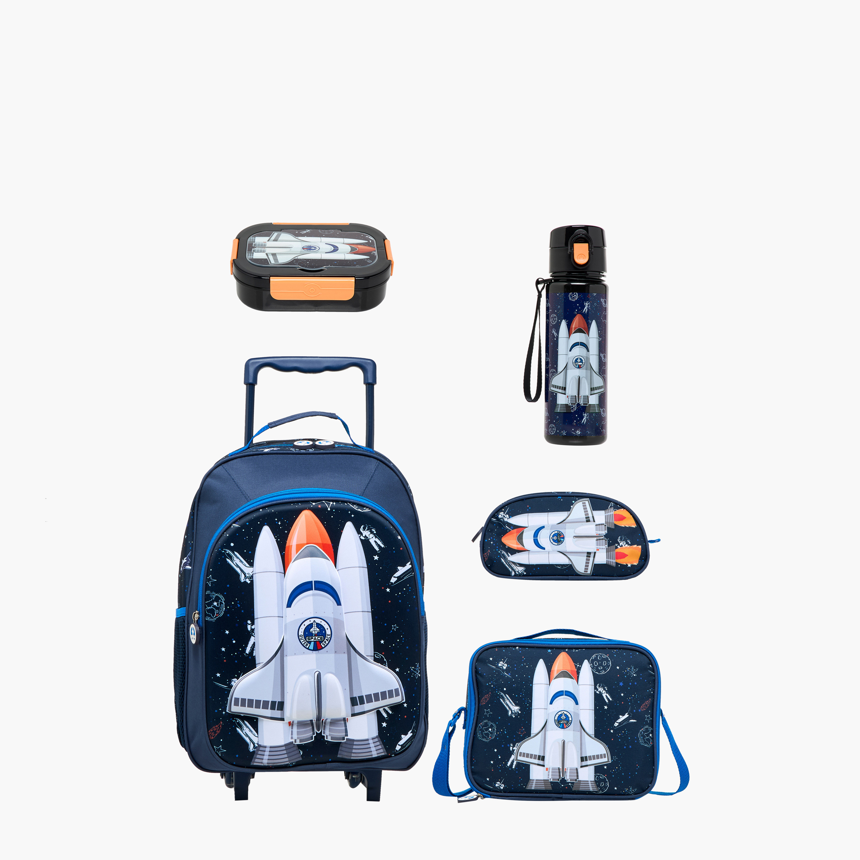 Juniors Space Rocket Print 5-Piece Trolley Backpack Set - 16 inches-school-bagsandbackpacks-trolleybags-image-1