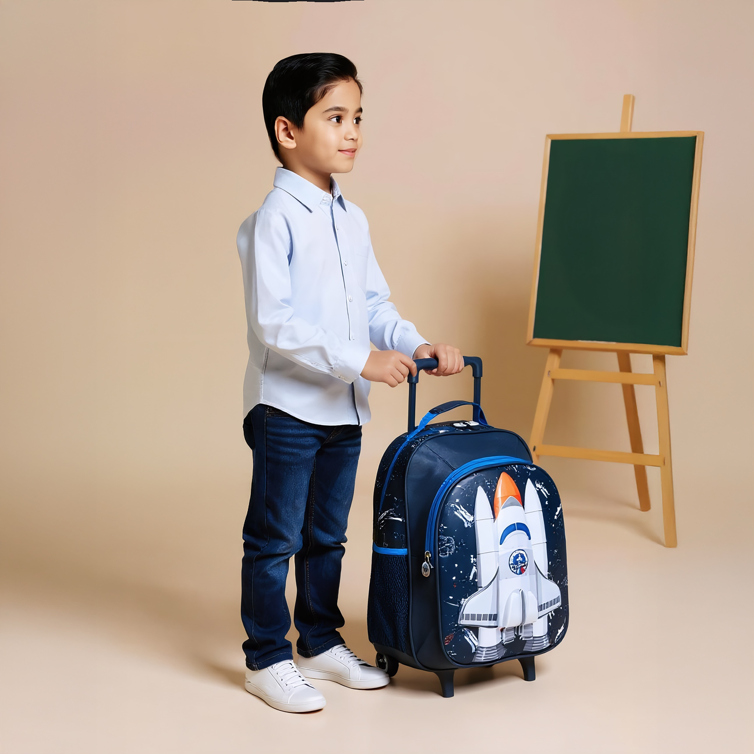 Juniors Space Rocket Print 5-Piece Trolley Backpack Set - 16 inches-school-bagsandbackpacks-trolleybags-image-2