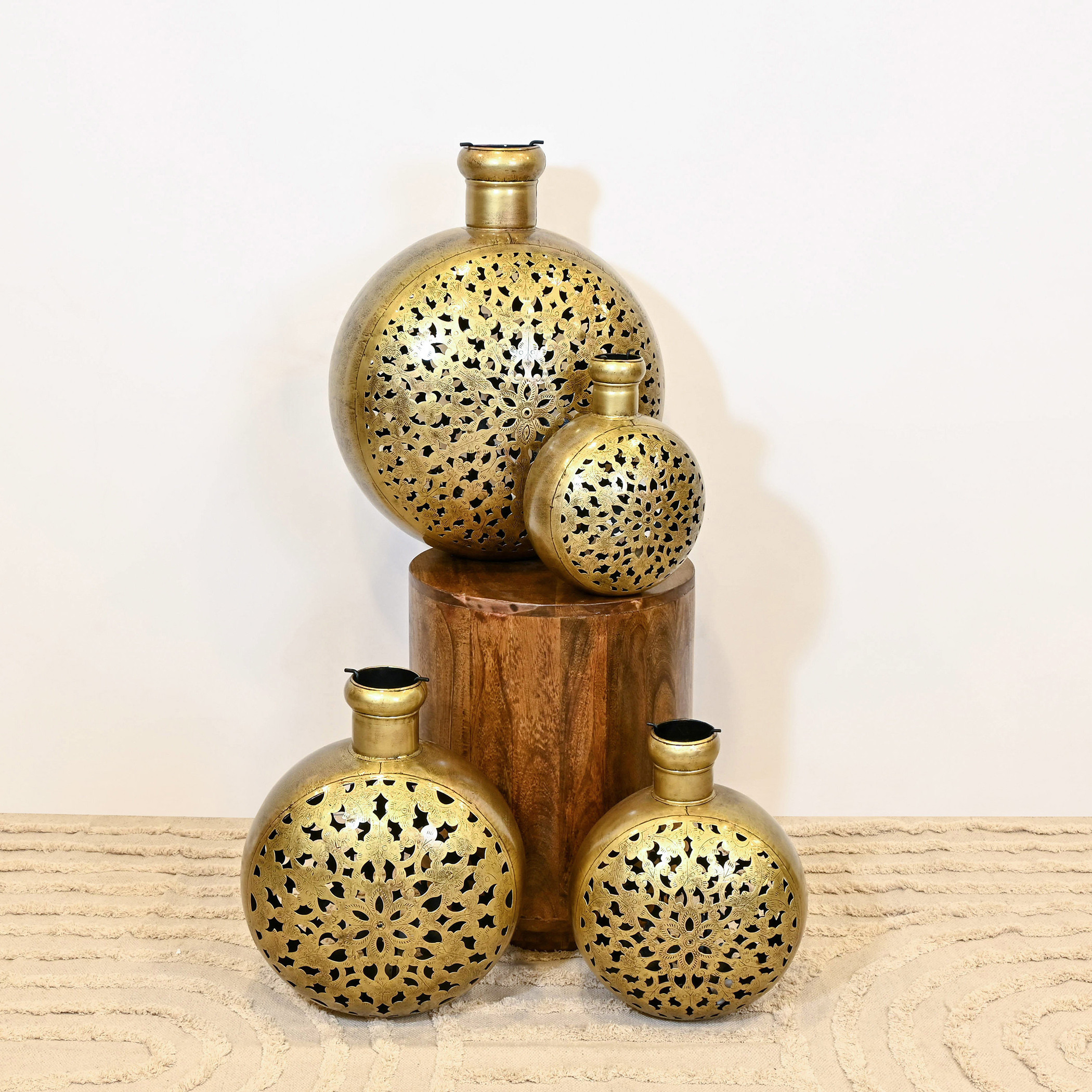 Crafted by Lifestyle Cutwork Detail Metal Candleholder - 33 cms-household-decor-candleholdersandlanterns-image-5