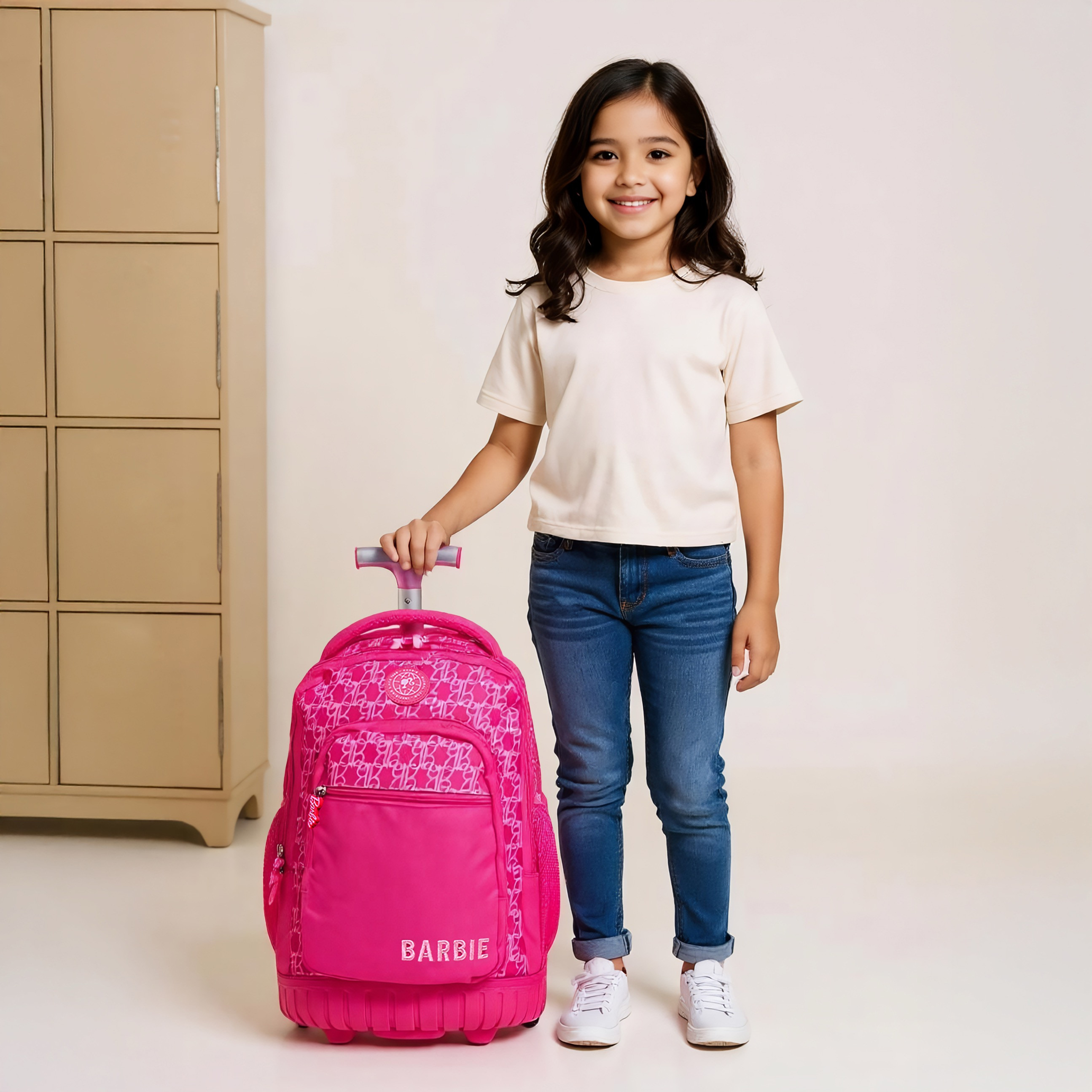 Barbie Print Trolley Backpack with Retractable Handle - 16 inches-school-bagsandbackpacks-trolleybags-image-2