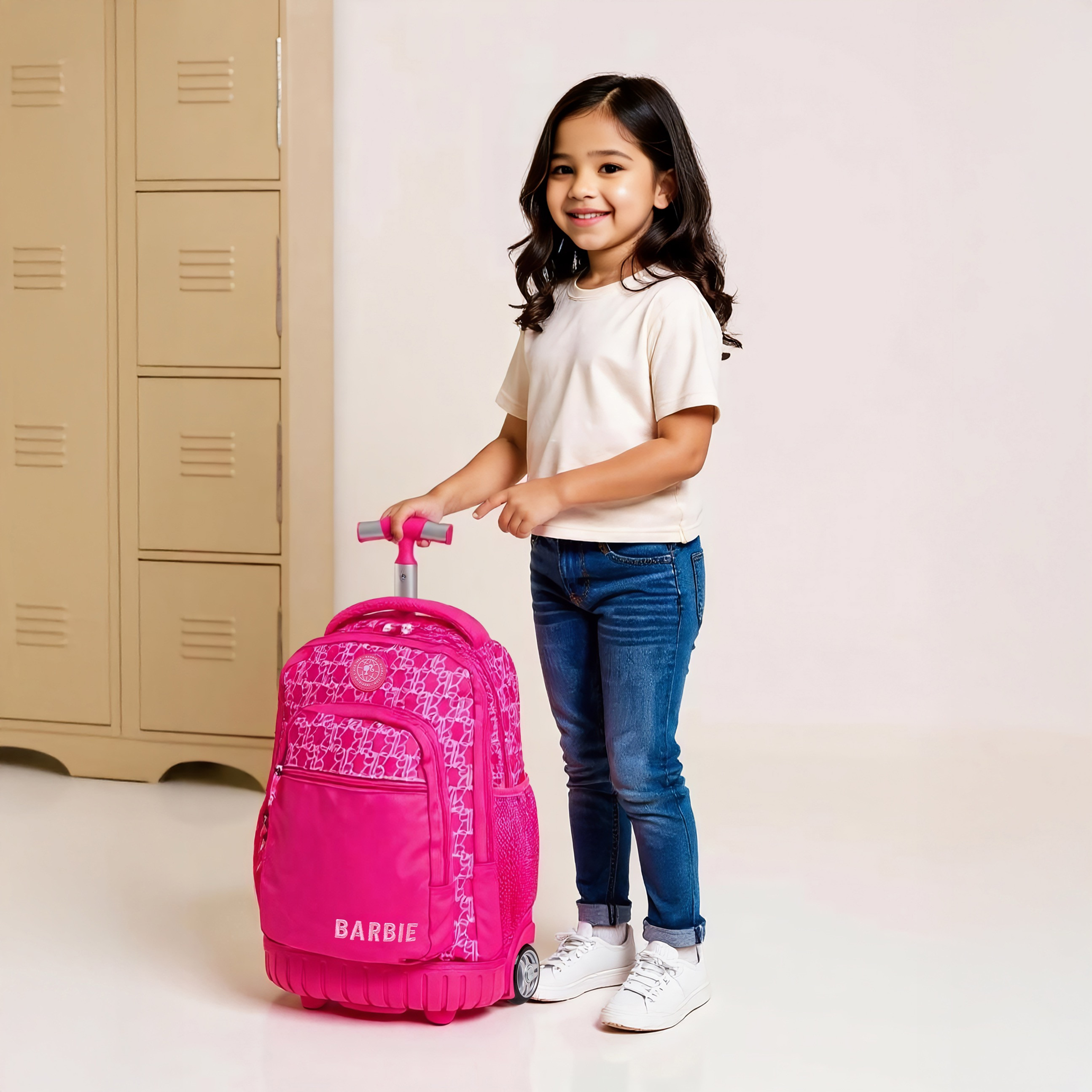 Barbie Print Trolley Backpack with Retractable Handle - 16 inches-school-bagsandbackpacks-trolleybags-image-3