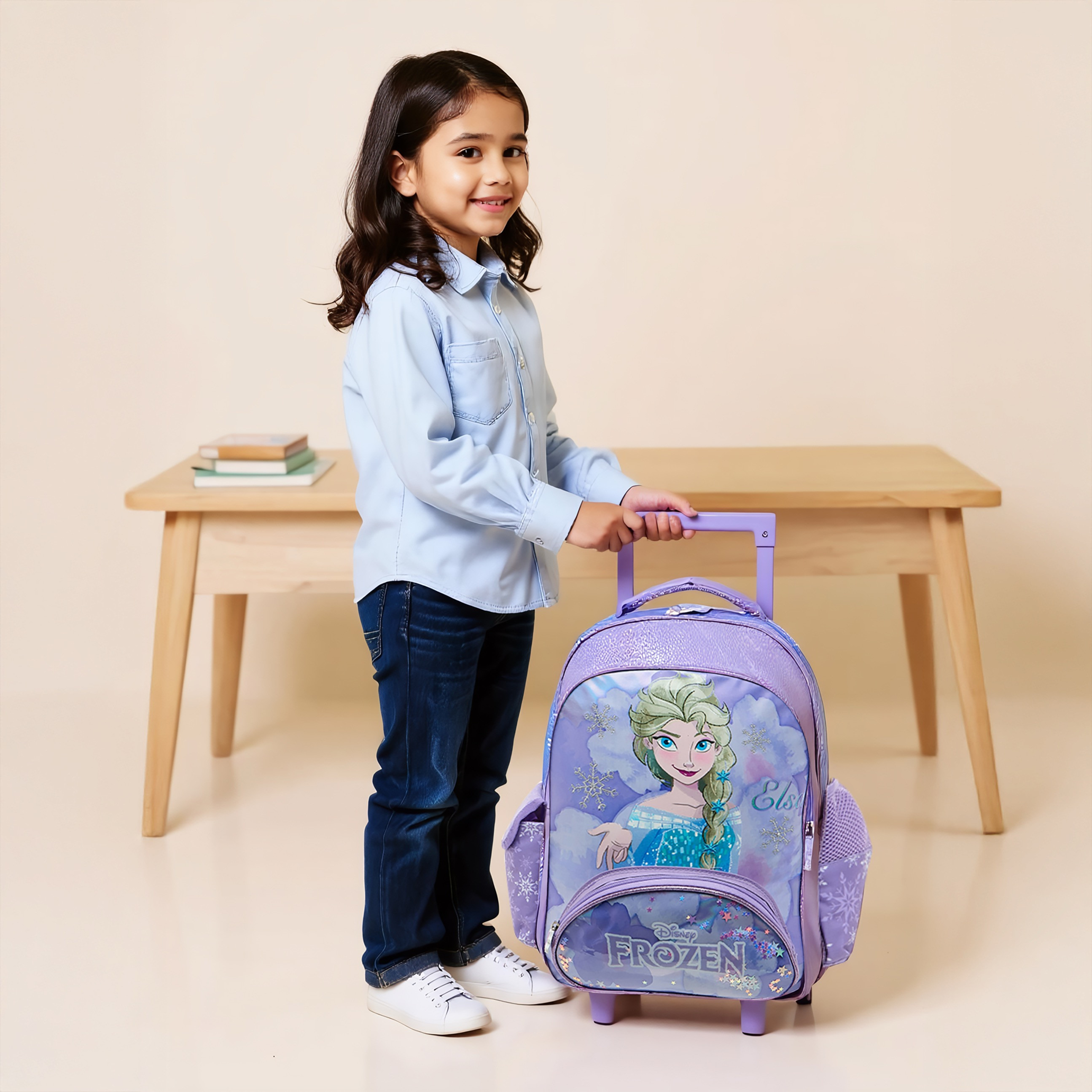 Disney Frozen Print Trolley Backpack with Retractable Handle-school-bagsandbackpacks-trolleybags-image-2