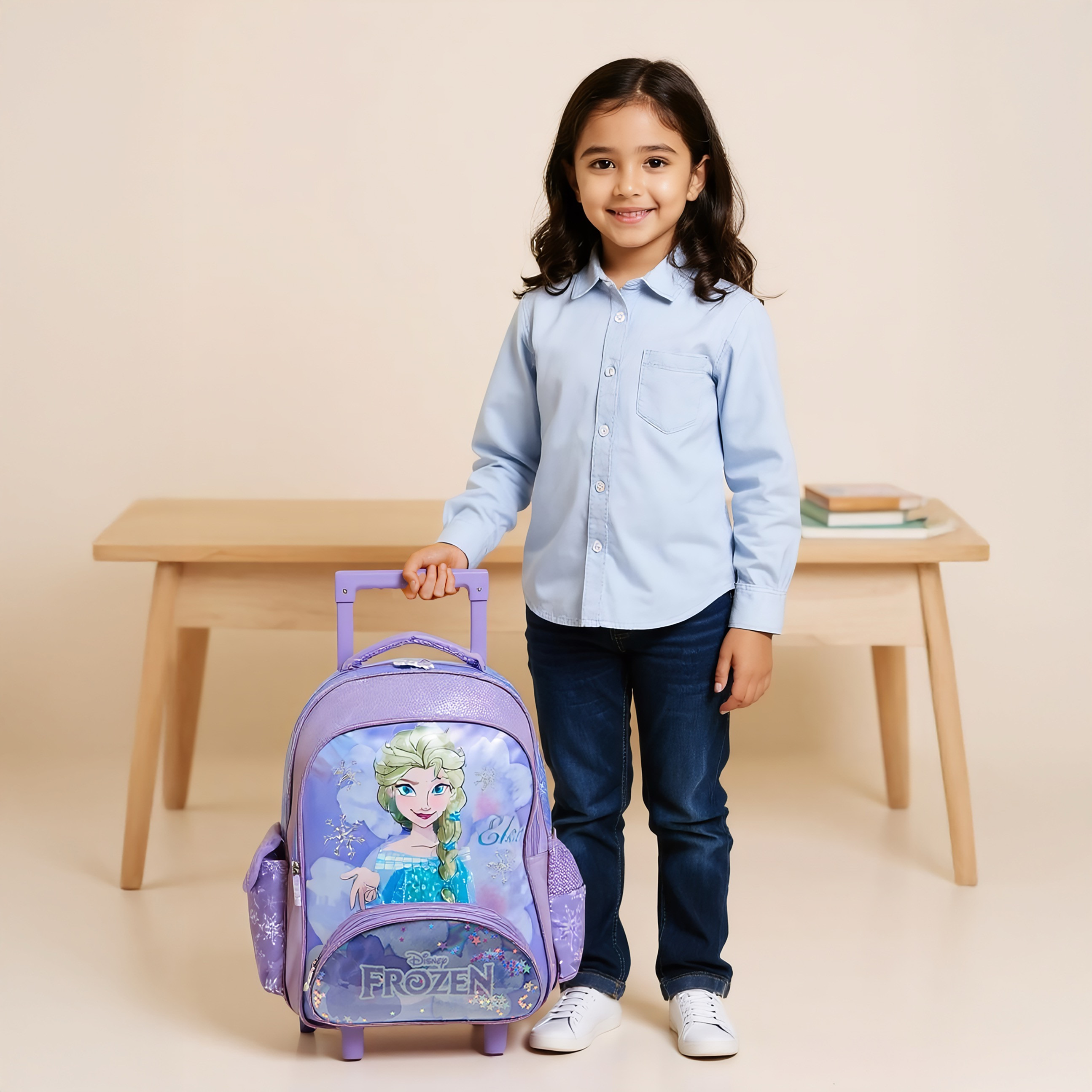 Disney Frozen Print Trolley Backpack with Retractable Handle-school-bagsandbackpacks-trolleybags-image-3