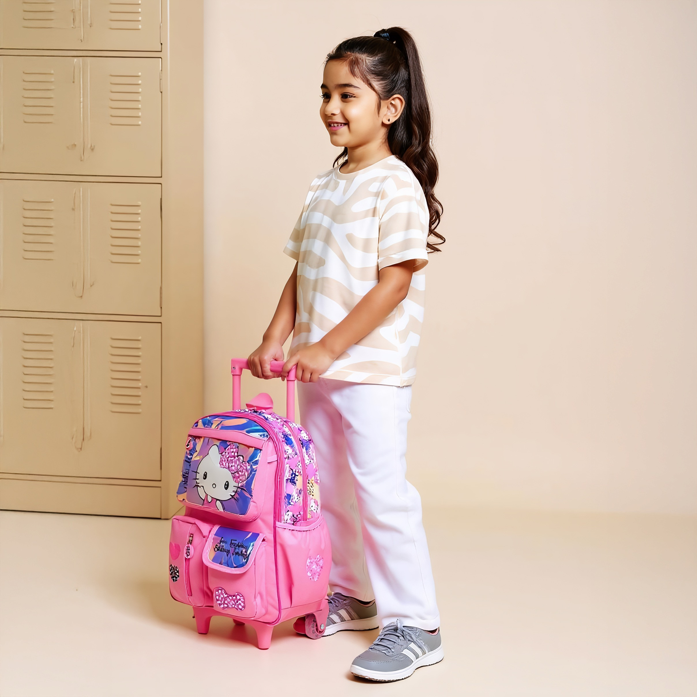 Hello Kitty Printed Trolley Backpack with Retractable Handle - 16 inches-school-bagsandbackpacks-trolleybags-image-3