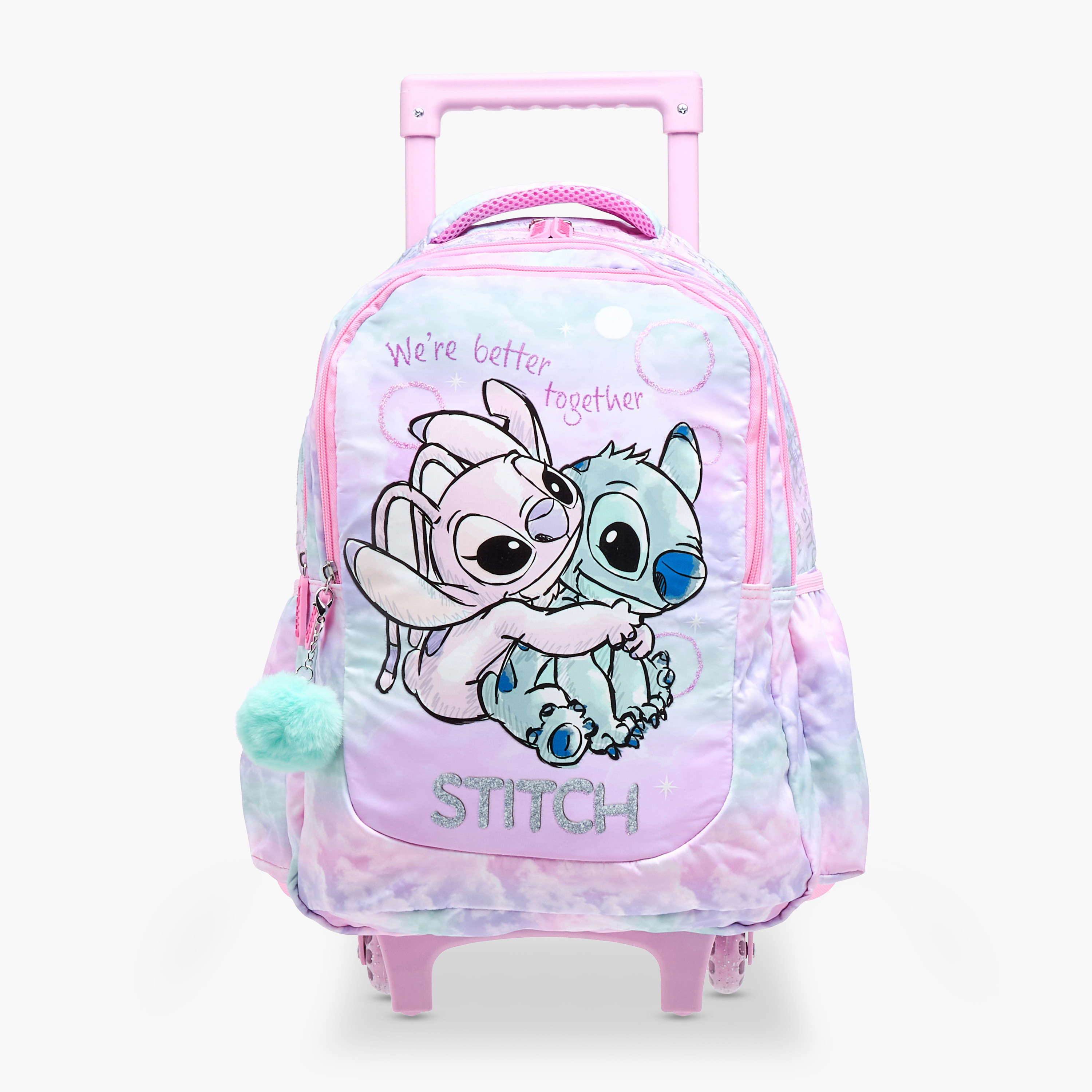 Disney Stitch and Angel Print Trolley Backpack with Retractable Handle - 16 inches-school-bagsandbackpacks-trolleybags-image-1