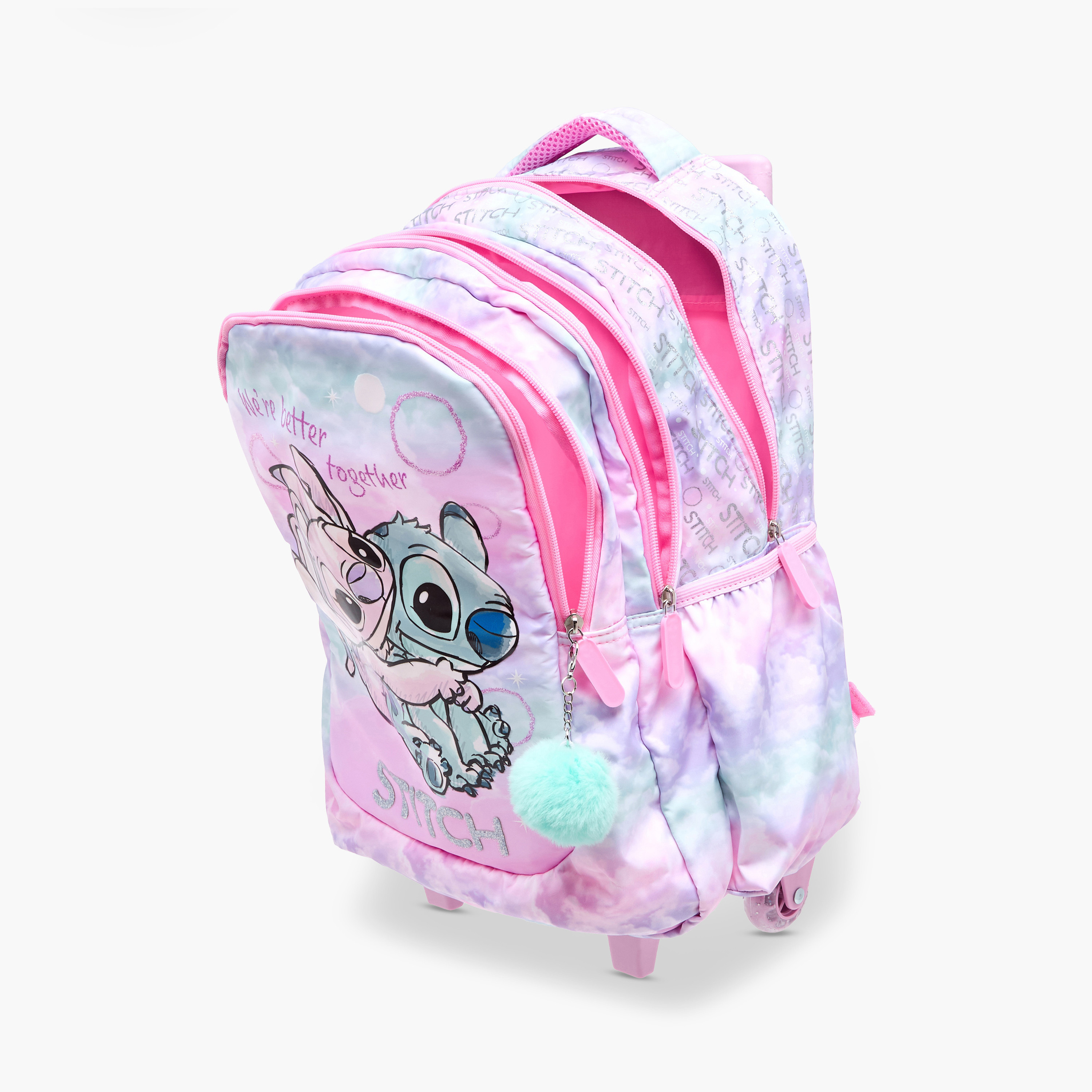 Disney Stitch and Angel Print Trolley Backpack with Retractable Handle - 16 inches-school-bagsandbackpacks-trolleybags-image-17