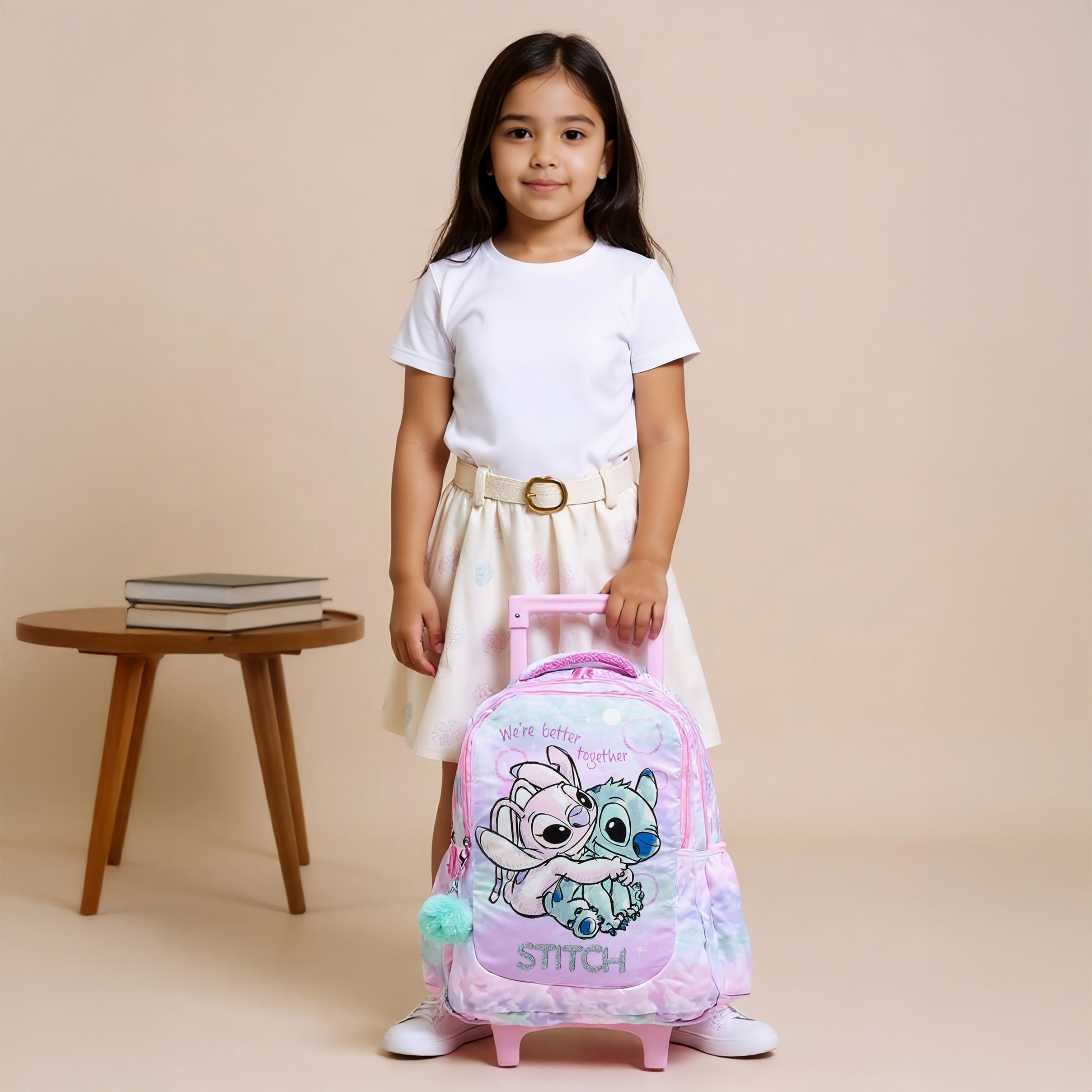 Disney Stitch and Angel Print Trolley Backpack with Retractable Handle - 16 inches-school-bagsandbackpacks-trolleybags-image-3