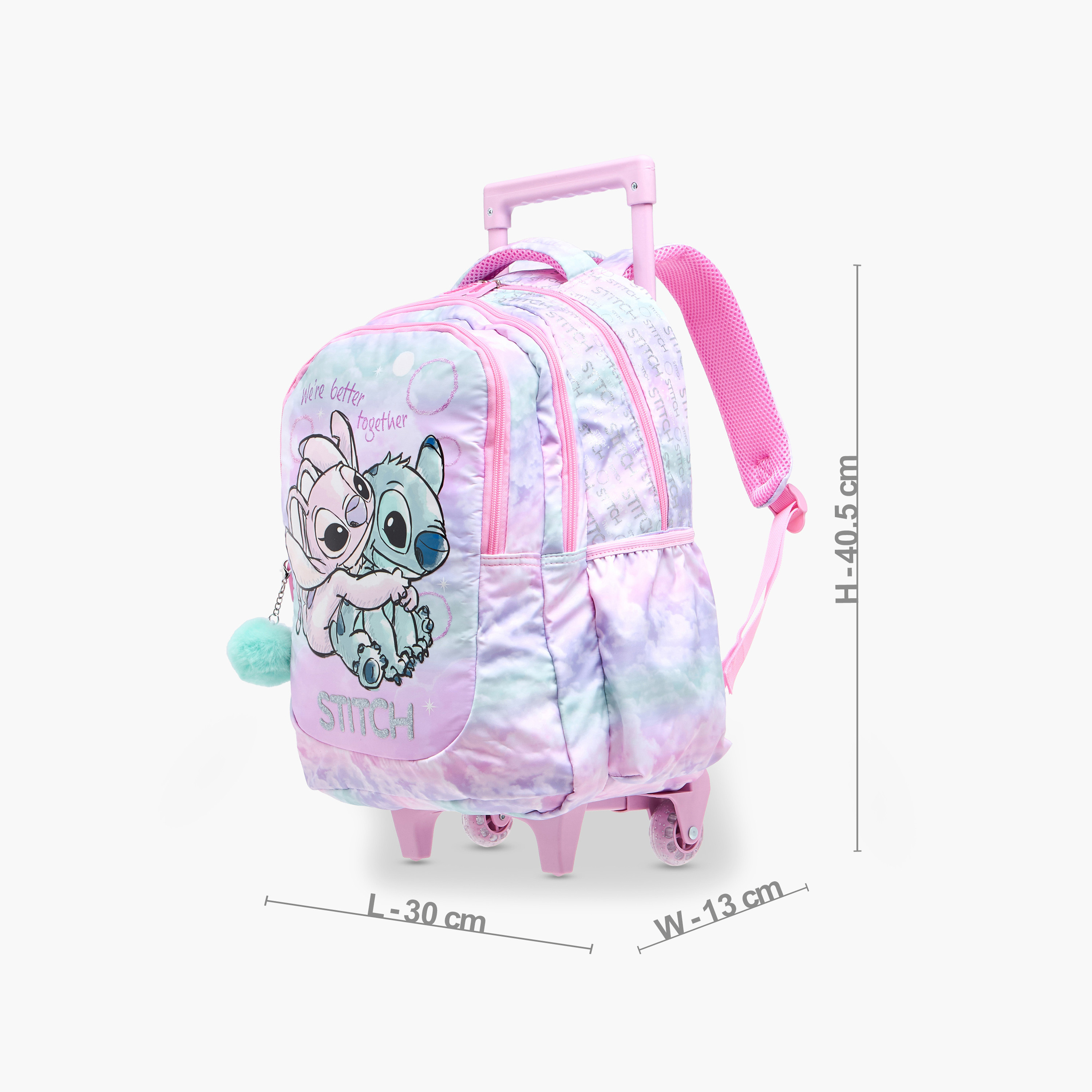 Disney Stitch and Angel Print Trolley Backpack with Retractable Handle - 16 inches-school-bagsandbackpacks-trolleybags-image-4