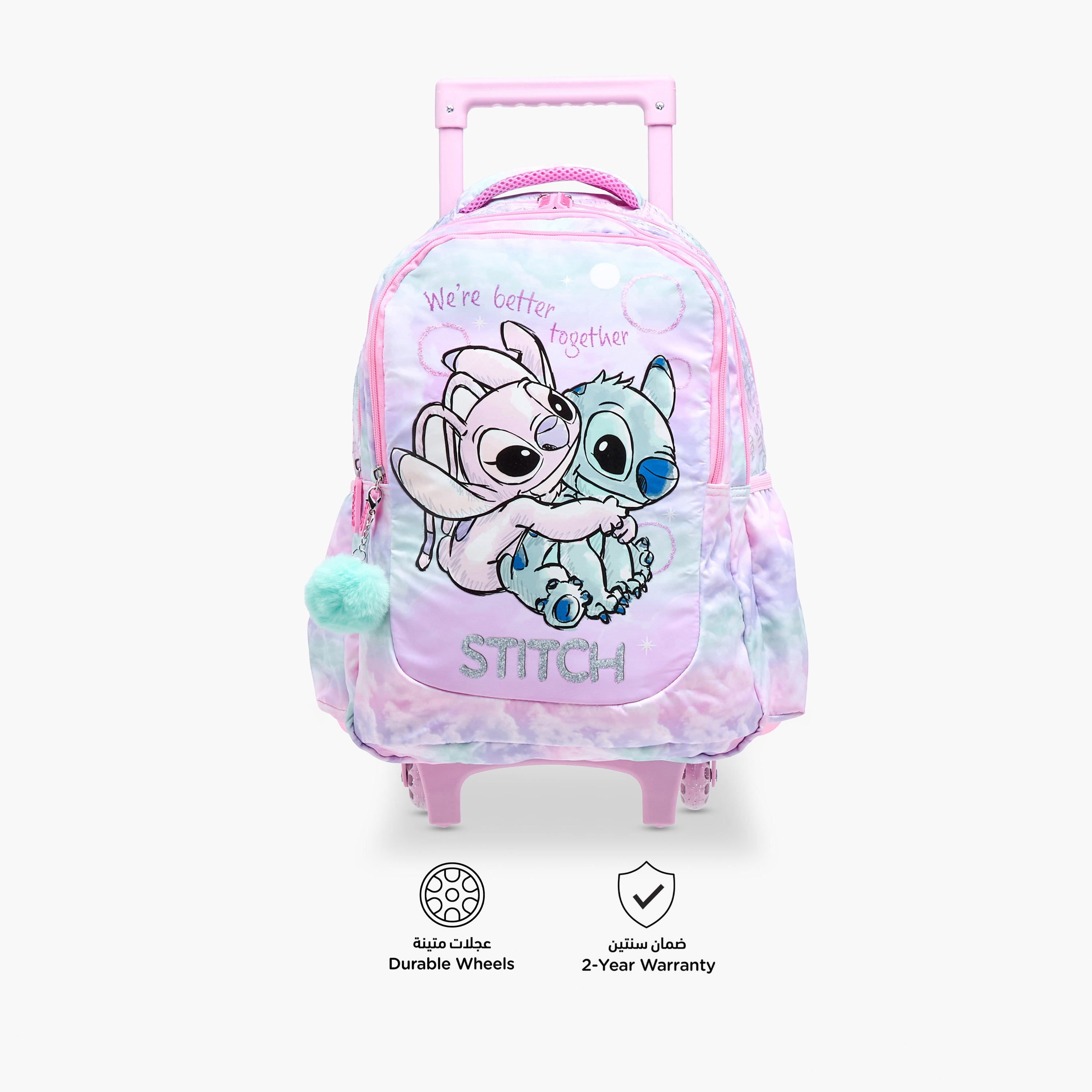 Disney Stitch and Angel Print Trolley Backpack with Retractable Handle - 16 inches-school-bagsandbackpacks-trolleybags-image-6
