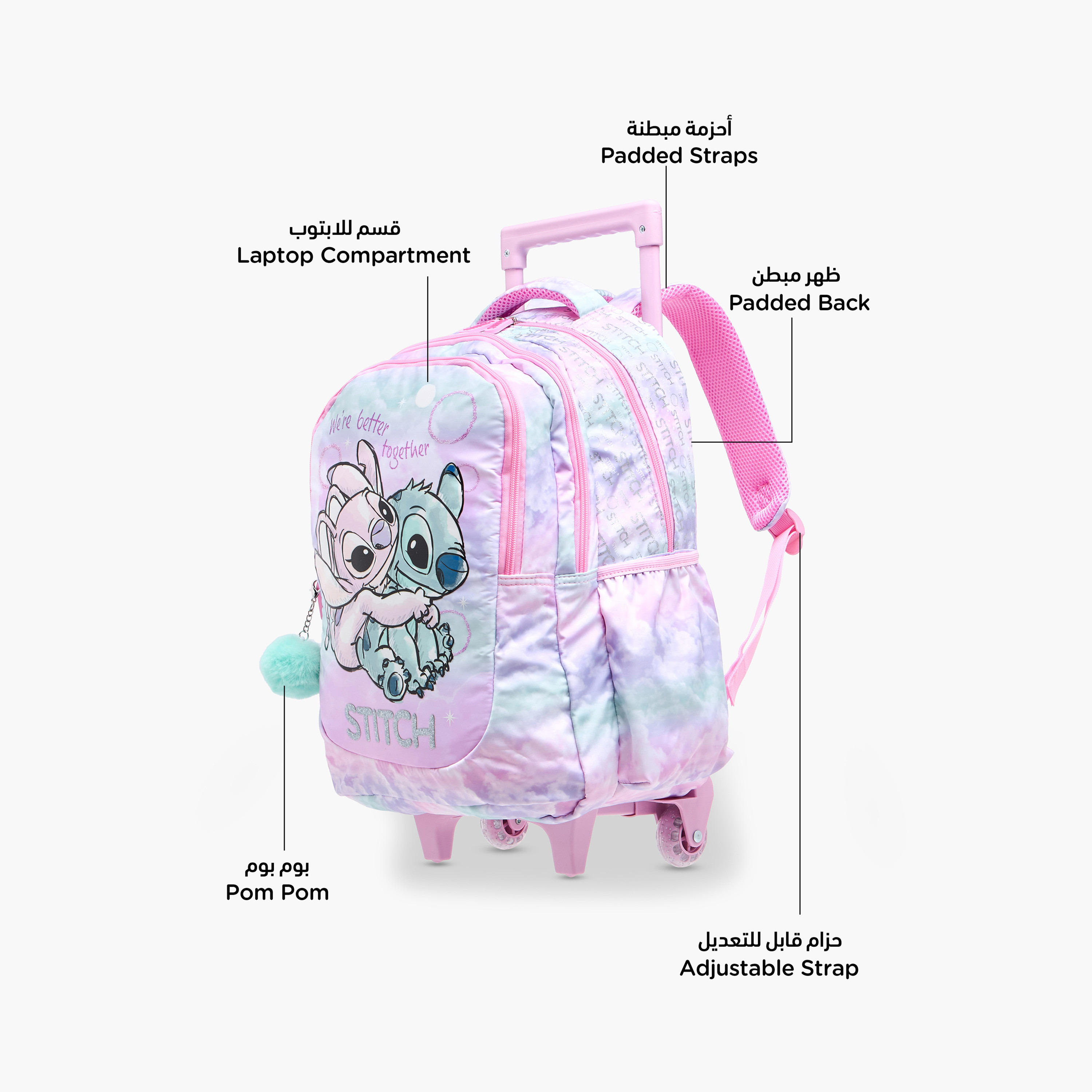 Disney Stitch and Angel Print Trolley Backpack with Retractable Handle - 16 inches-school-bagsandbackpacks-trolleybags-image-8